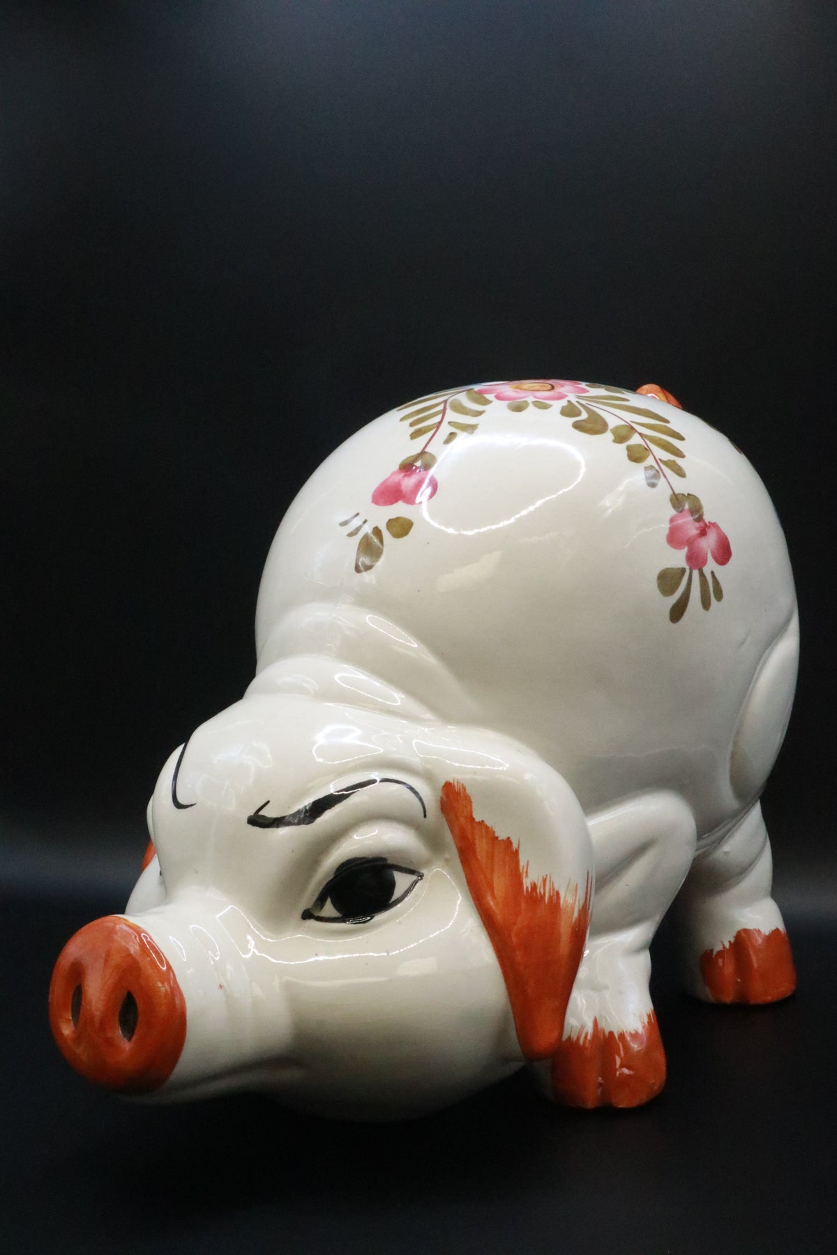 VINTAGE 1970'S ITALIAN LARGE CERAMIC HAND PAINTED PIGGY BANK