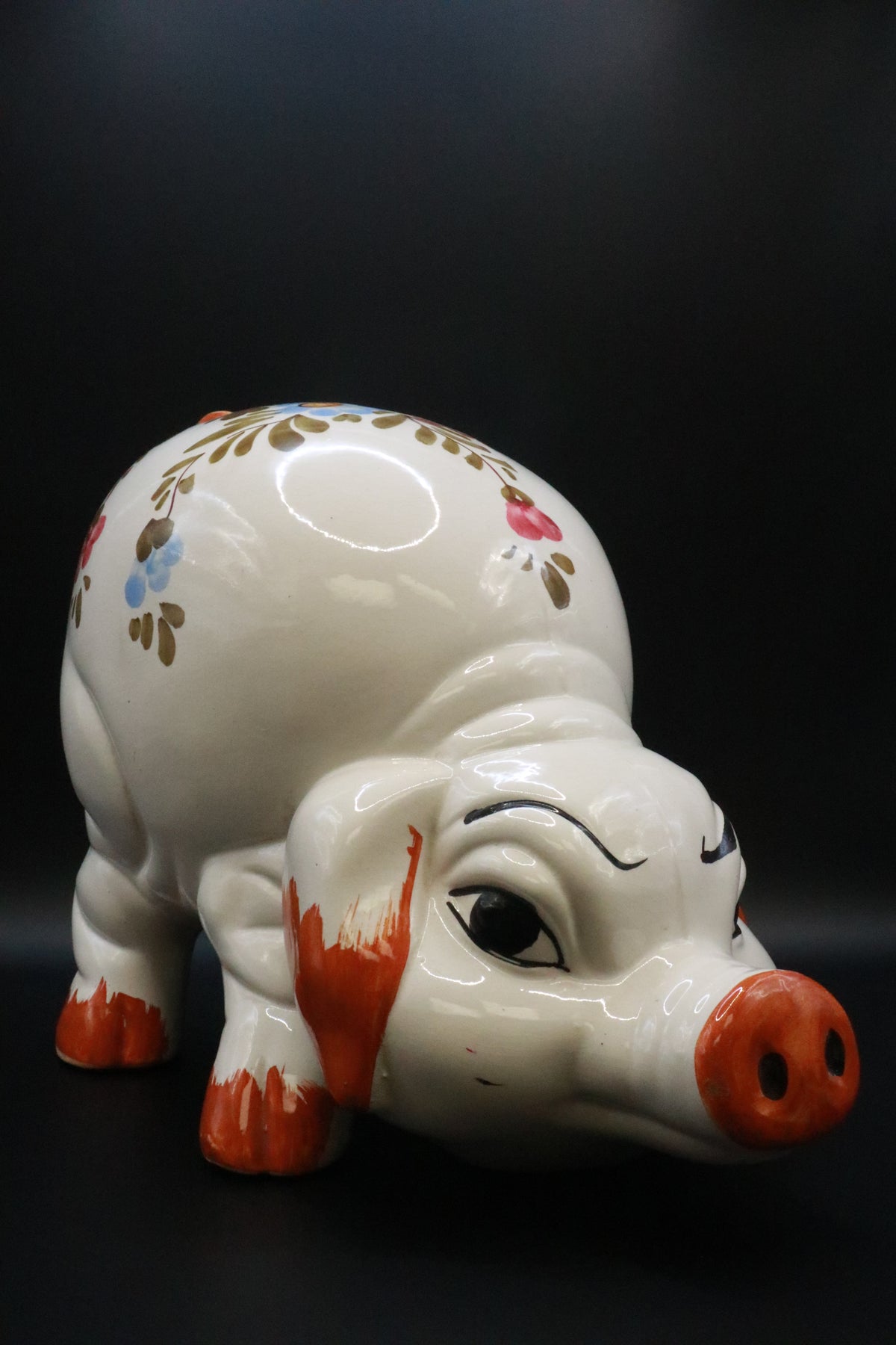 VINTAGE 1970'S ITALIAN LARGE CERAMIC HAND PAINTED PIGGY BANK
