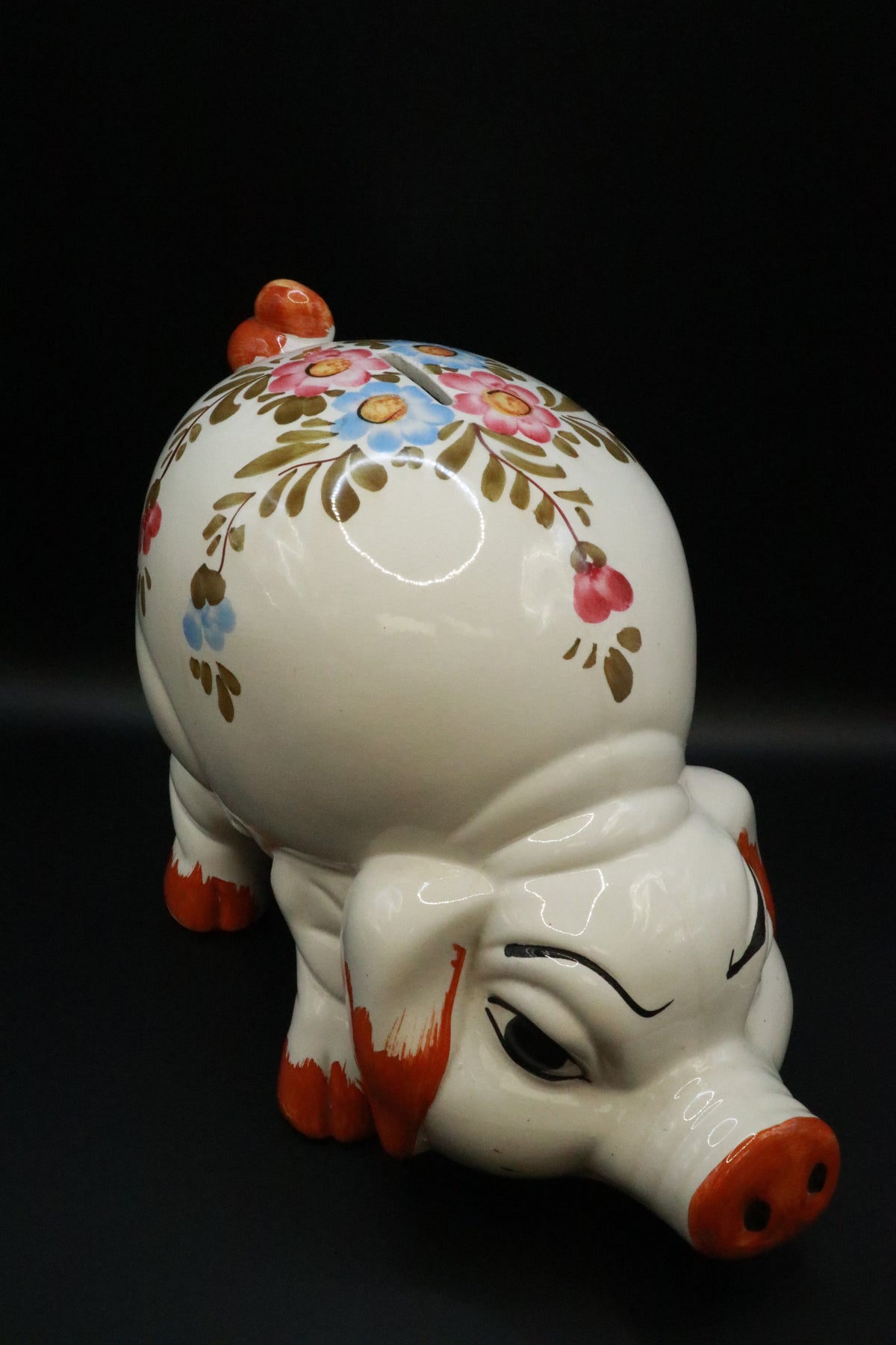 VINTAGE 1970'S ITALIAN LARGE CERAMIC HAND PAINTED PIGGY BANK