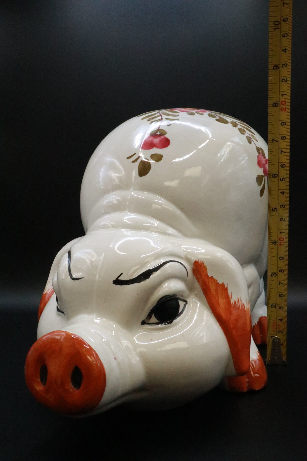 VINTAGE 1970'S ITALIAN LARGE CERAMIC HAND PAINTED PIGGY BANK