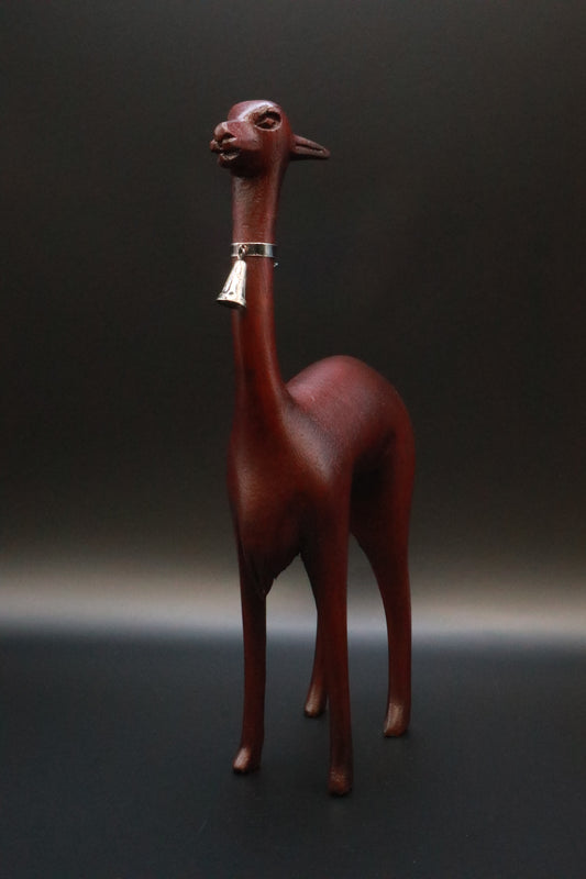 VINTAGE HANDMADE WOODEN ANDEAN VICUñAS 950 STERLING SILVER AND BELL LLAMA FIGURINE