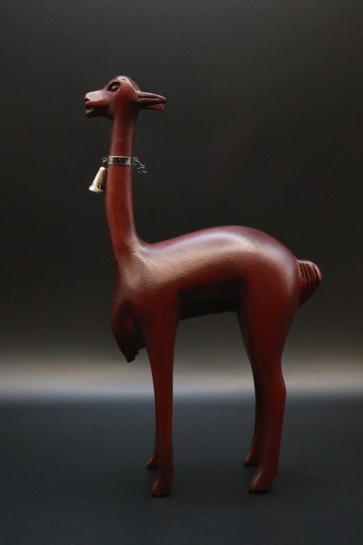 VINTAGE HANDMADE WOODEN ANDEAN VICUñAS 950 STERLING SILVER AND BELL LLAMA FIGURINE
