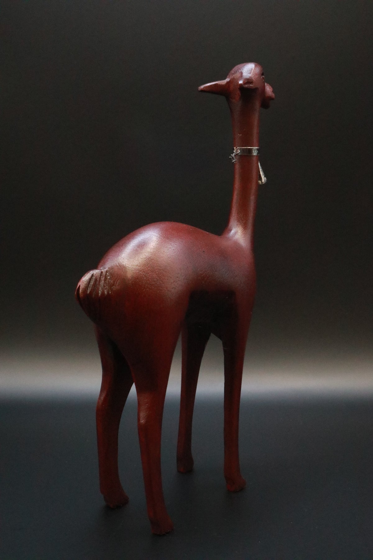 VINTAGE HANDMADE WOODEN ANDEAN VICUñAS 950 STERLING SILVER AND BELL LLAMA FIGURINE