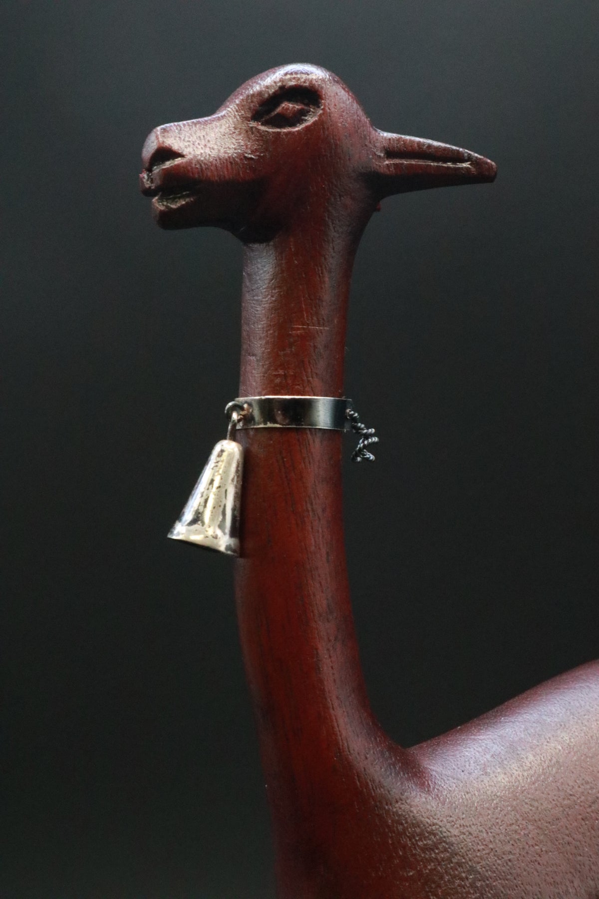 VINTAGE HANDMADE WOODEN ANDEAN VICUñAS 950 STERLING SILVER AND BELL LLAMA FIGURINE