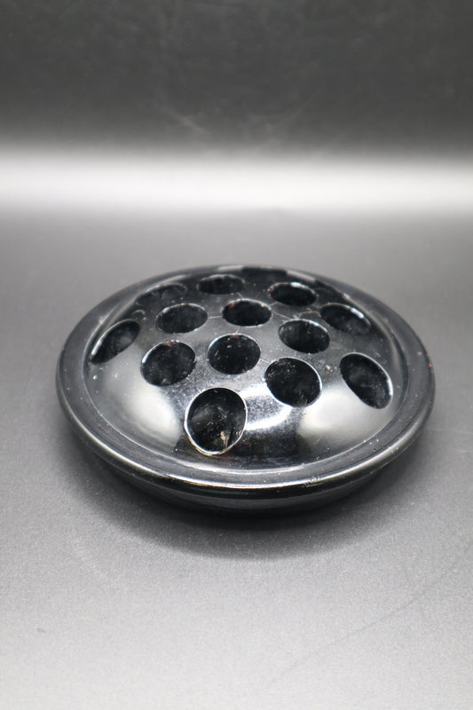 VINTAGE BLACK GLASS FLOWER FROG