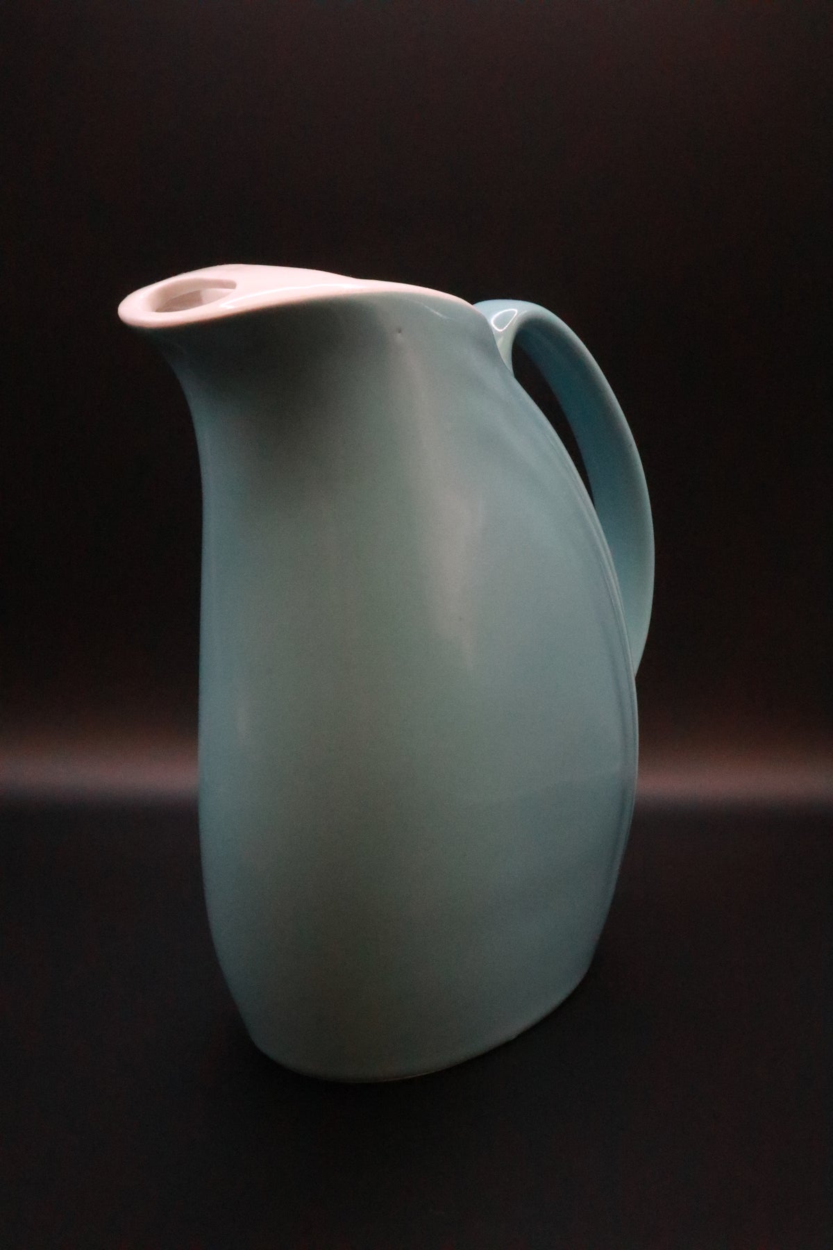 VINTAGE HALL POTTERY PITCHER LIGHT BLUE MCM NORA ART (AS IS)