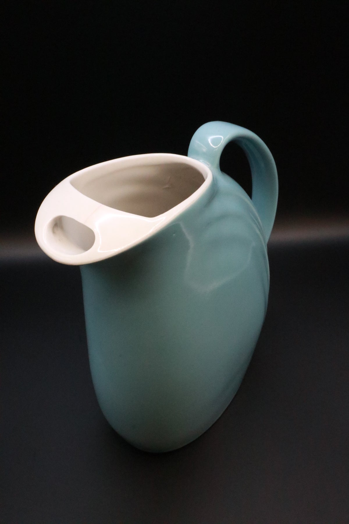 VINTAGE HALL POTTERY PITCHER LIGHT BLUE MCM NORA ART (AS IS)