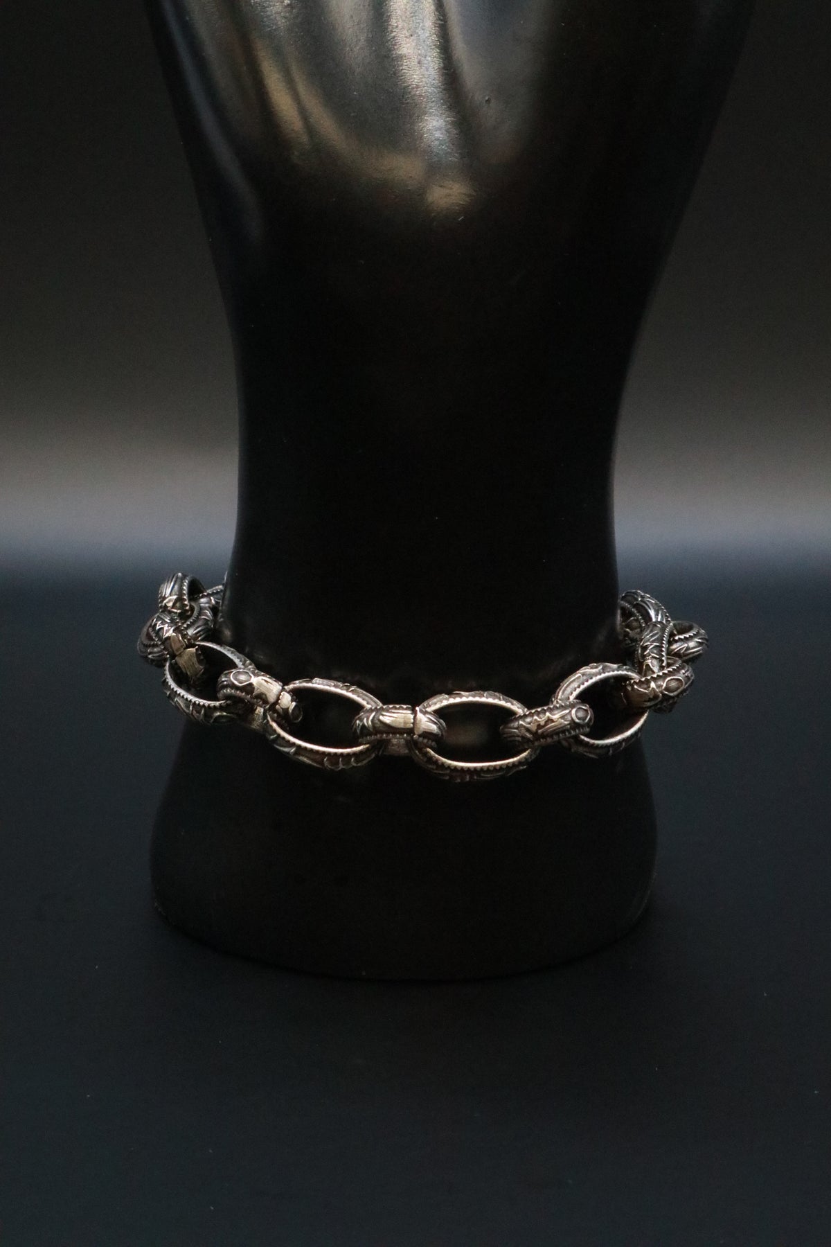 SILVER TONE BRACELET WITH ANTIQUE .999 SILVER SOLID PUFF HEART