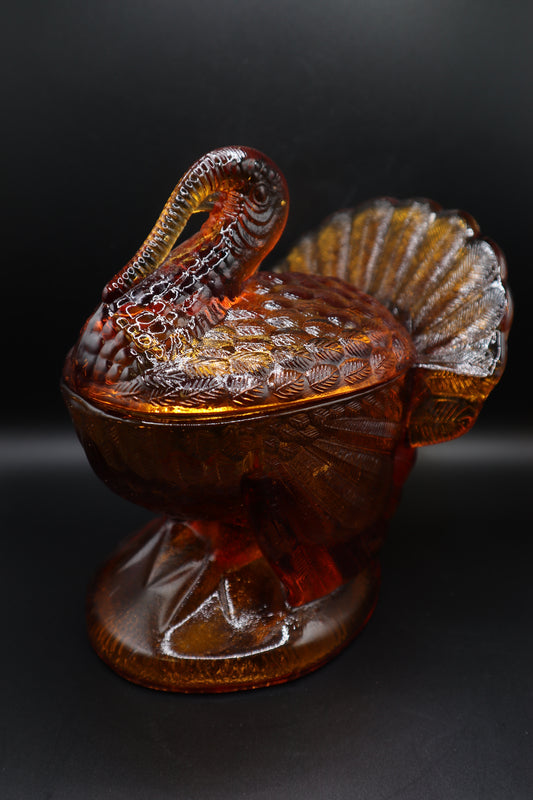 VINTAGE LE SMITH GOLDEN AMBER COVERED TURKEY DISH