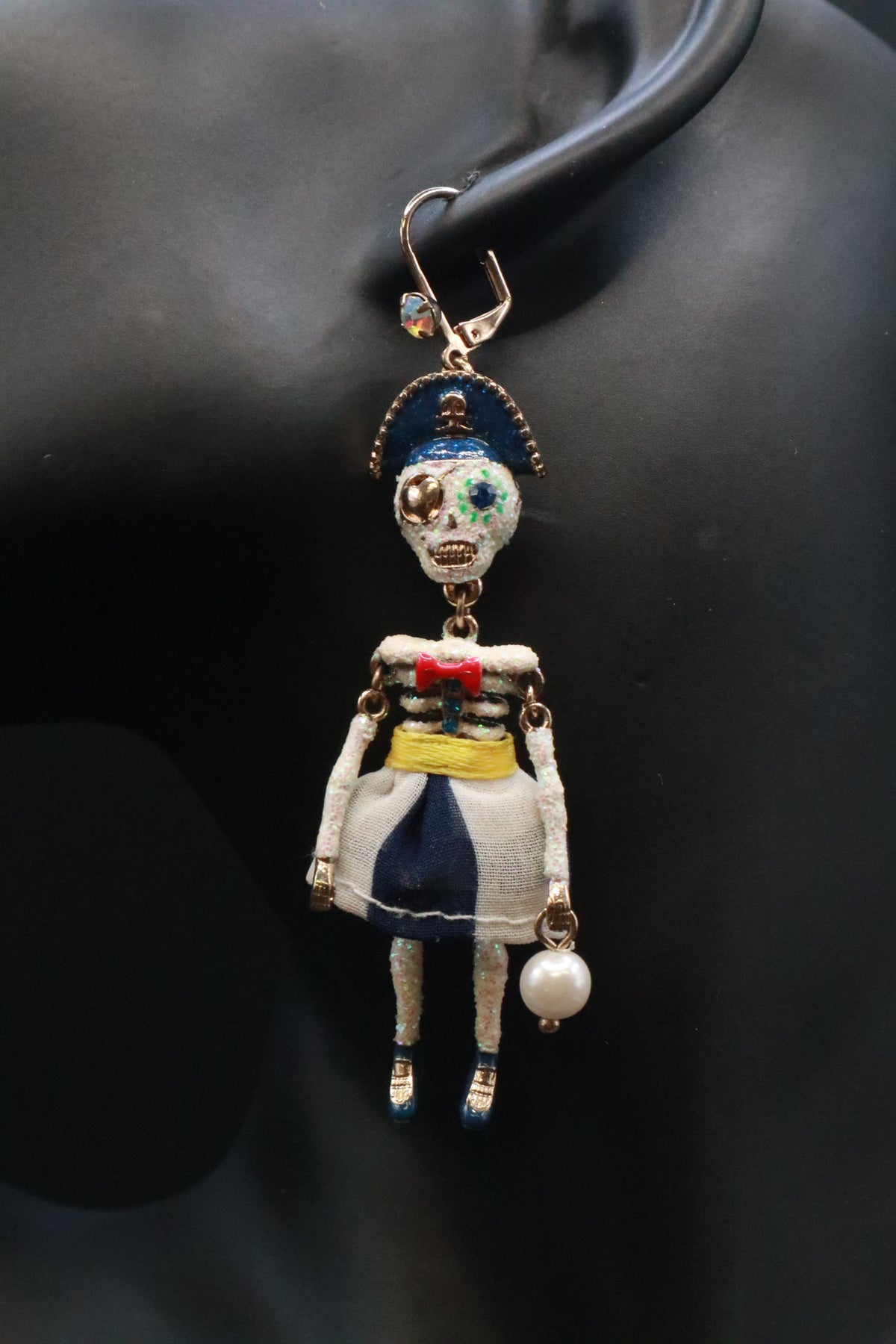 VINTAGE BETSEY JOHNSON PIRATE SKELETON GIRL PARROT EARRINGS