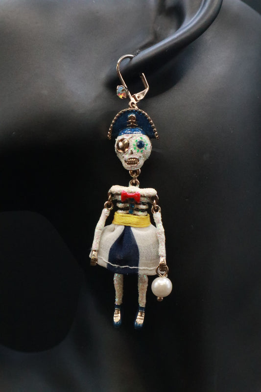 VINTAGE BETSEY JOHNSON PIRATE SKELETON GIRL PARROT EARRINGS