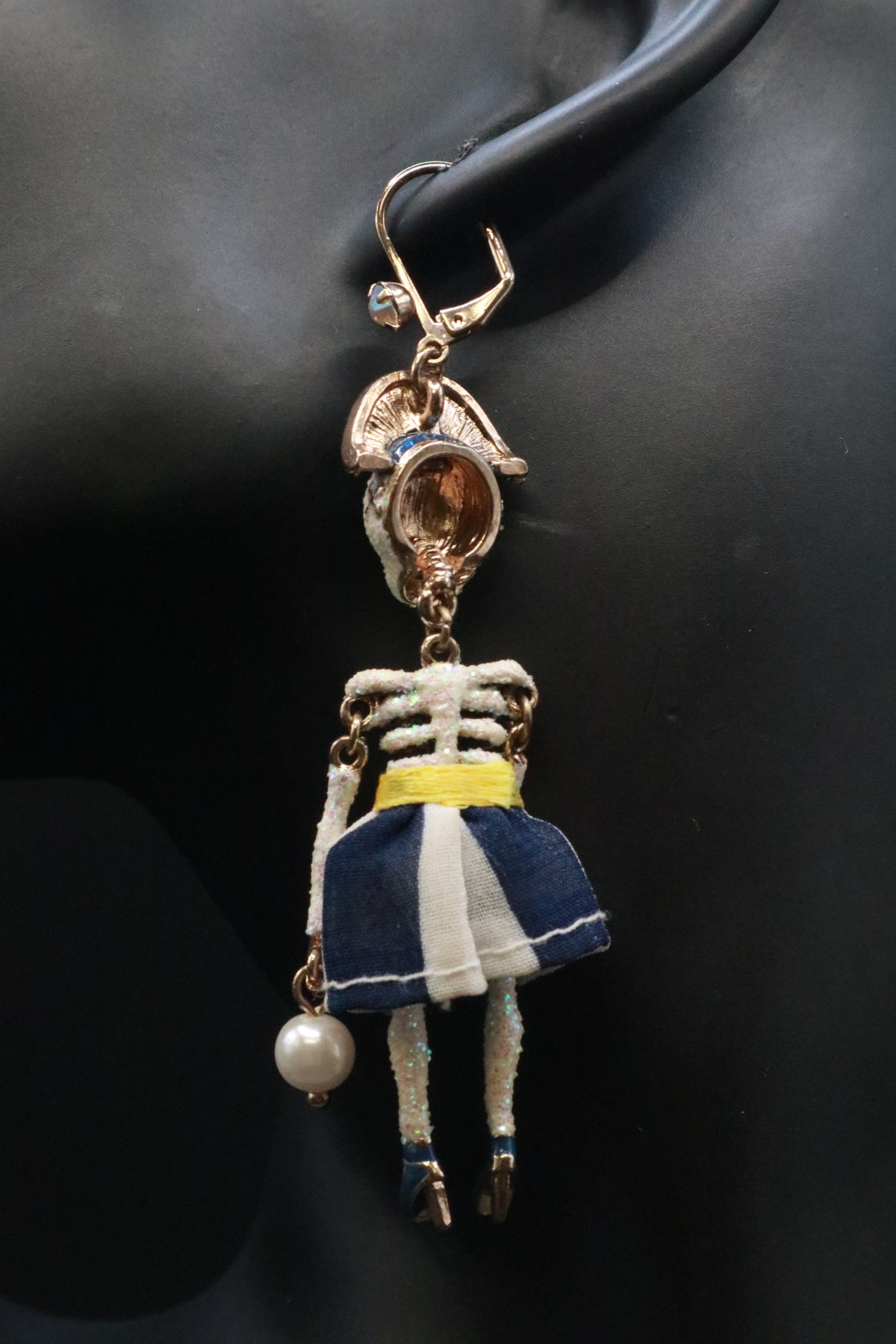 VINTAGE BETSEY JOHNSON PIRATE SKELETON GIRL PARROT EARRINGS