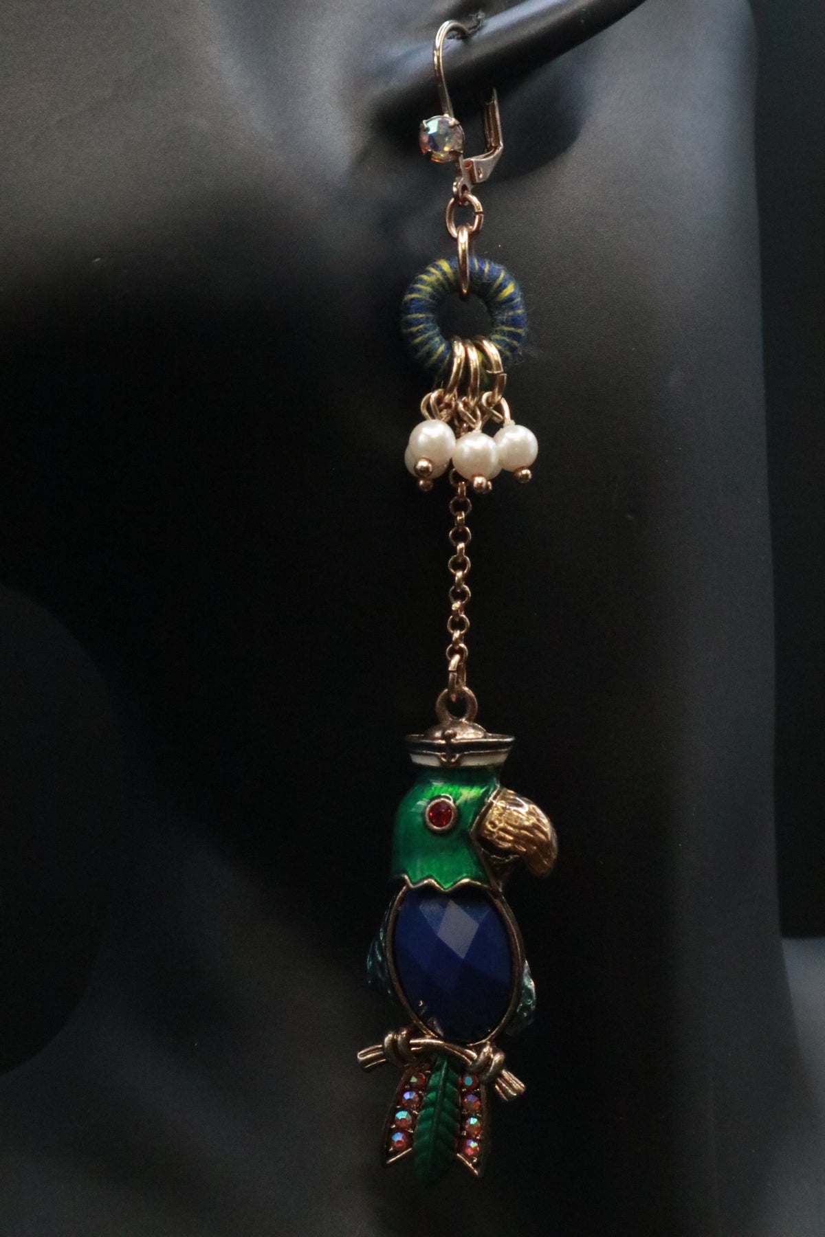 VINTAGE BETSEY JOHNSON PIRATE SKELETON GIRL PARROT EARRINGS