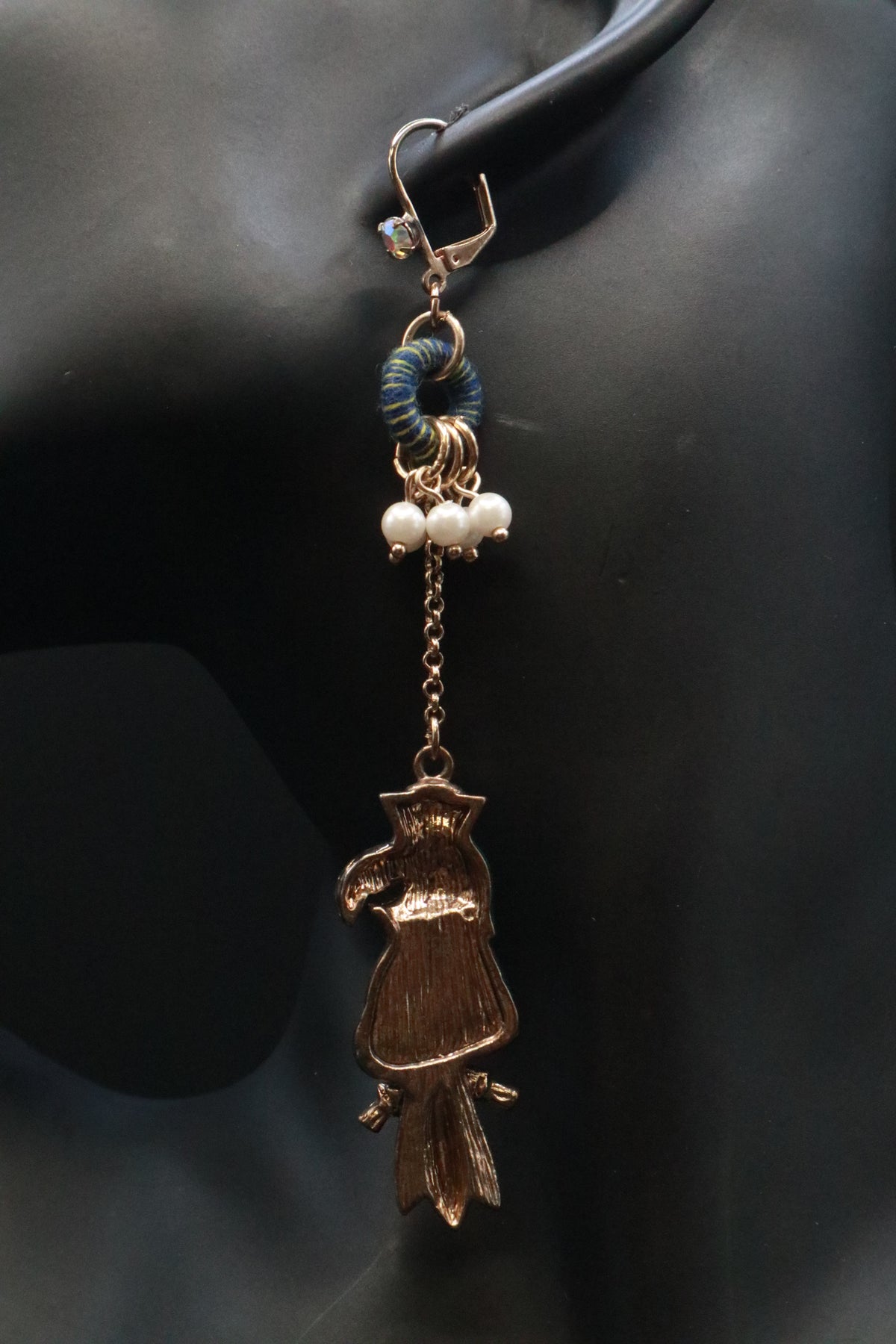 VINTAGE BETSEY JOHNSON PIRATE SKELETON GIRL PARROT EARRINGS