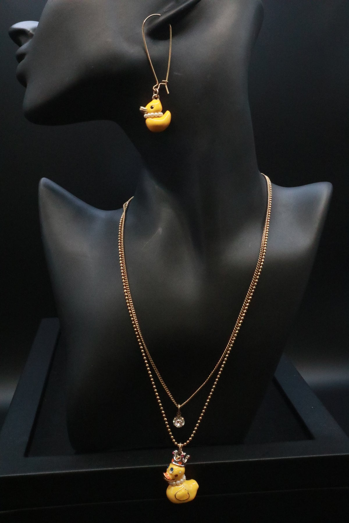 VINTAGE BETSEY JOHNSON RUBBER DUCKY EARRINGS AND NECKLACE SET