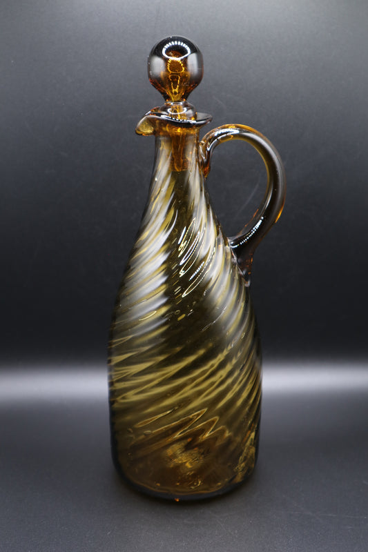 VINTAGE SWIRL HAND BLOWN GLASS CRUET OIL VINEGAR W/ BUBBLE STOPPER