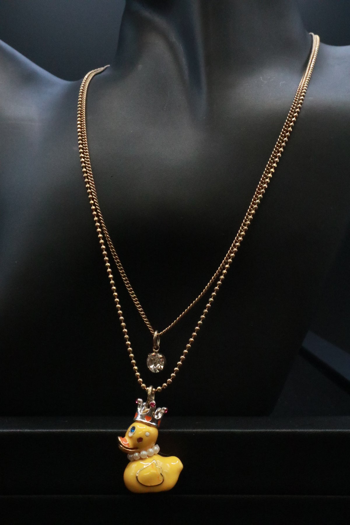 VINTAGE BETSEY JOHNSON RUBBER DUCKY EARRINGS AND NECKLACE SET