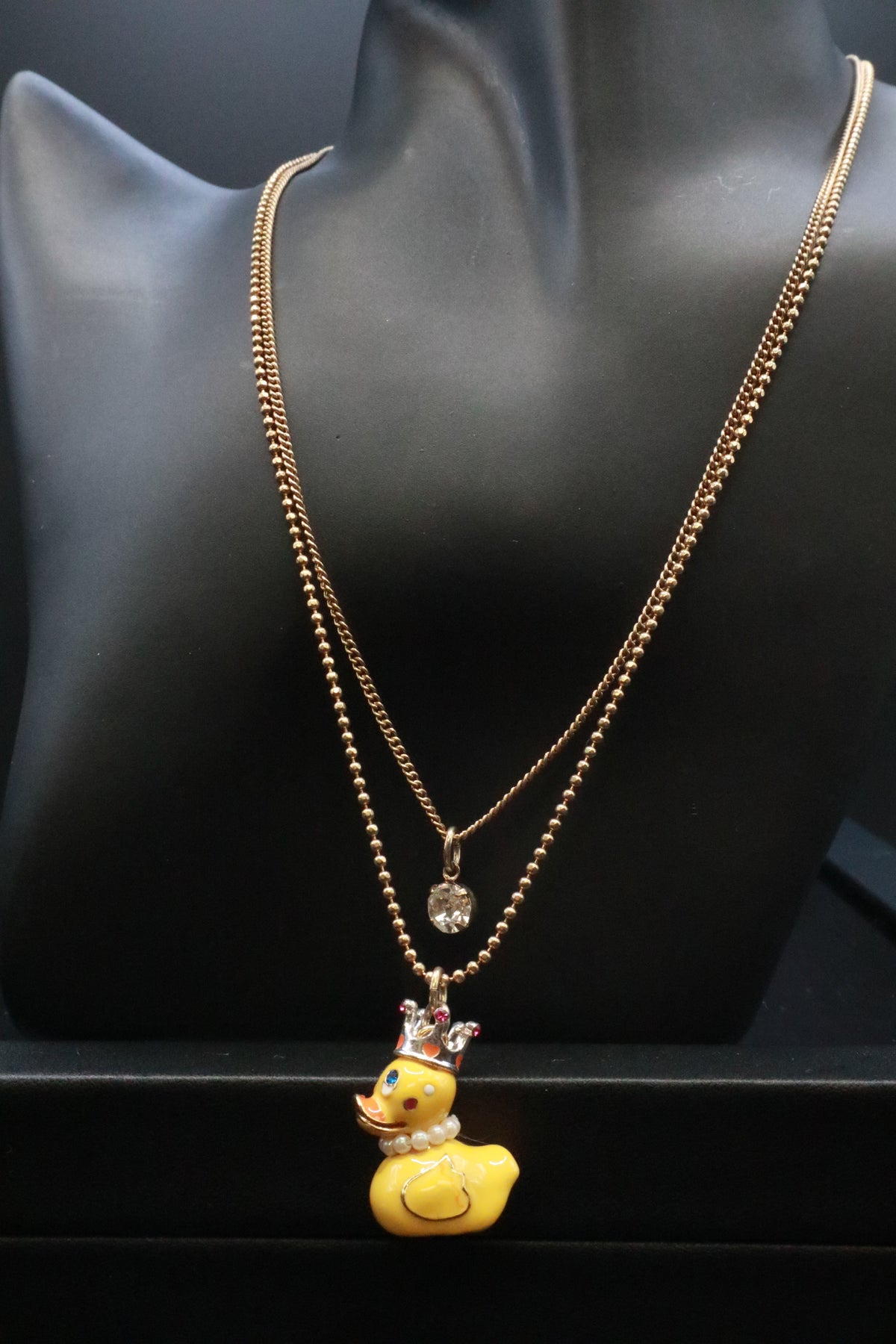 VINTAGE BETSEY JOHNSON RUBBER DUCKY EARRINGS AND NECKLACE SET