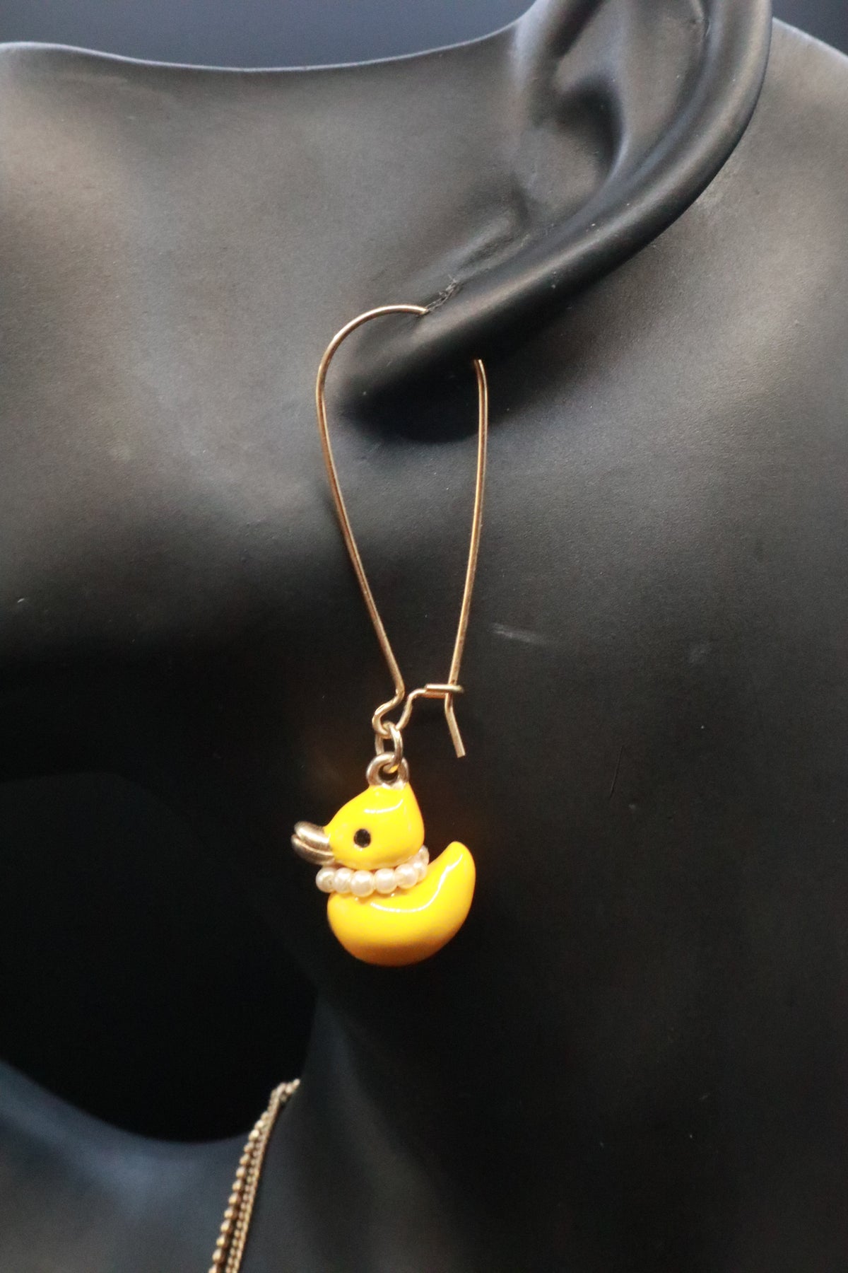 VINTAGE BETSEY JOHNSON RUBBER DUCKY EARRINGS AND NECKLACE SET