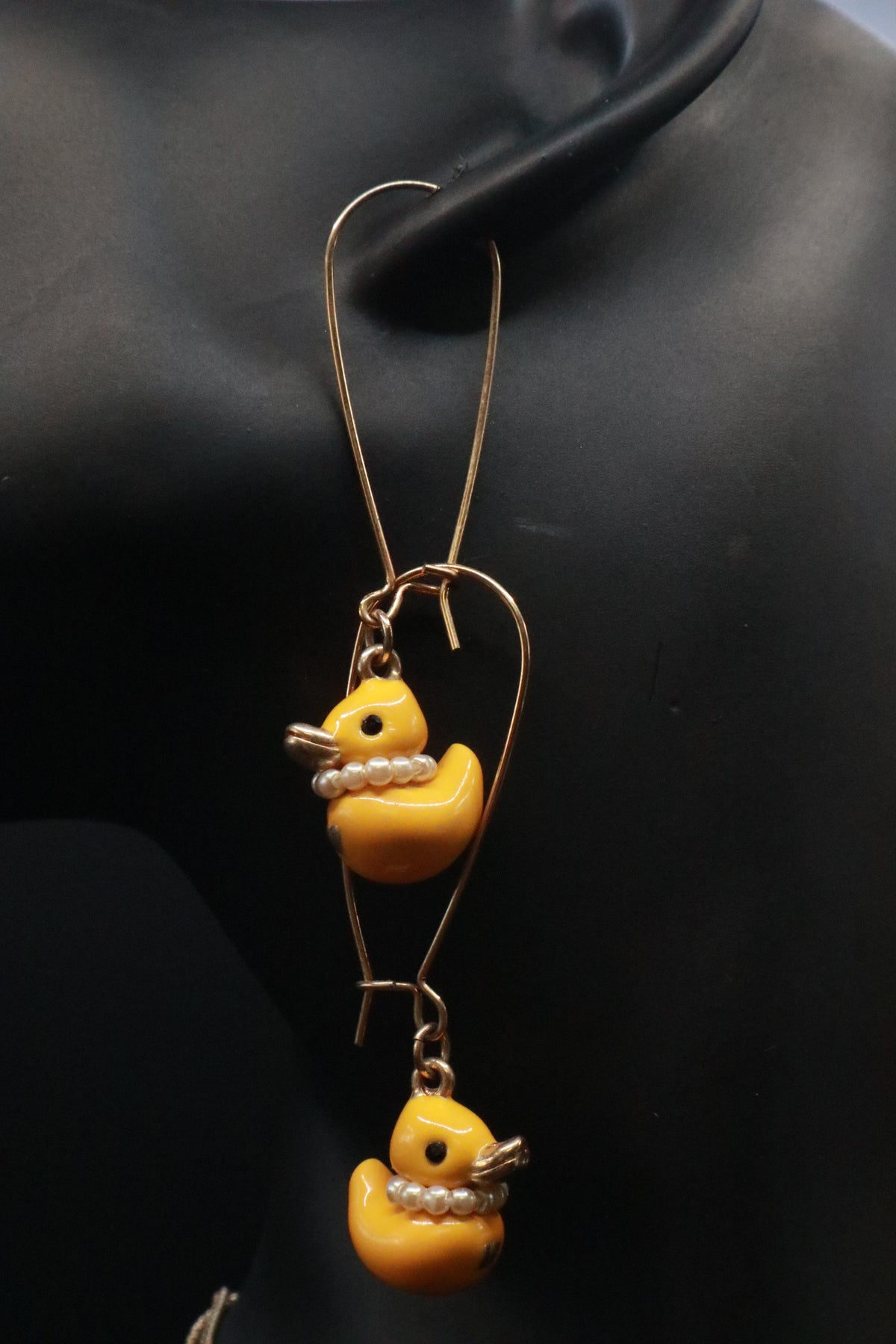 VINTAGE BETSEY JOHNSON RUBBER DUCKY EARRINGS AND NECKLACE SET