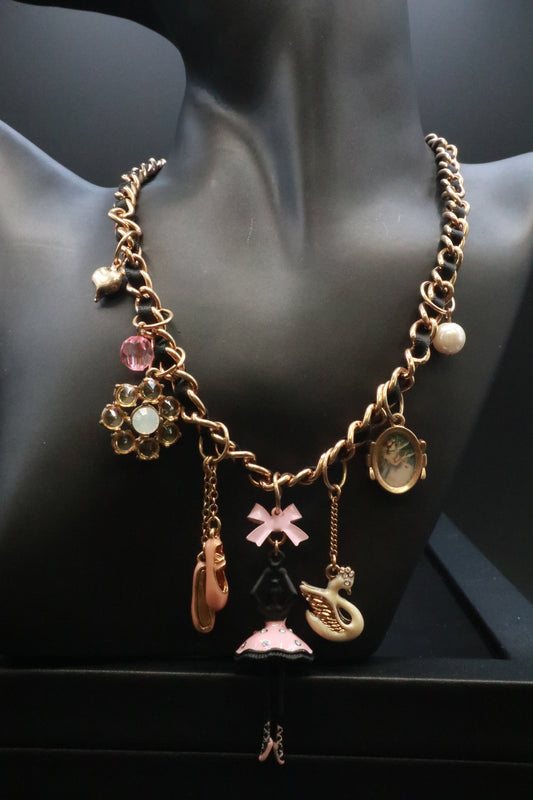 VINTAGE BETSEY JOHNSON BLACK SWAN BALLERINA NECKLACE
