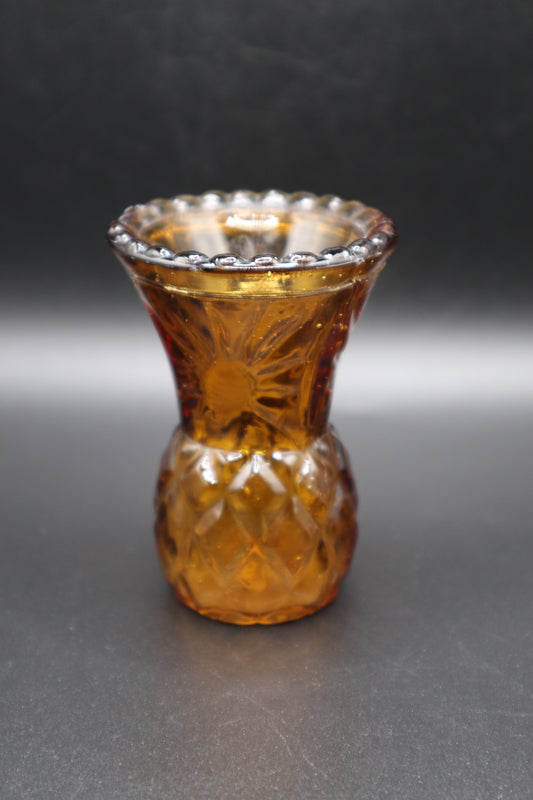 VINTAGE AMBER GLASS SMALL VASE MADE IN HONG KONG