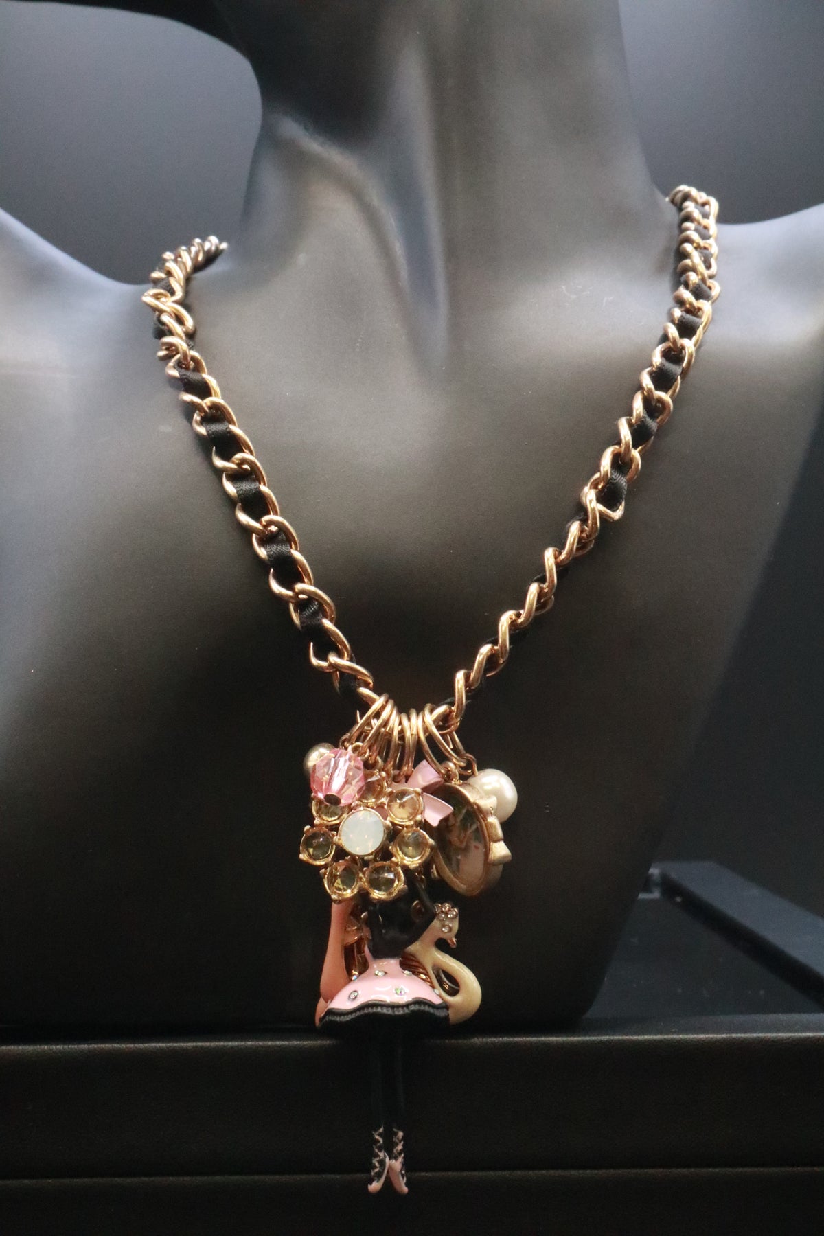 VINTAGE BETSEY JOHNSON BLACK SWAN BALLERINA NECKLACE