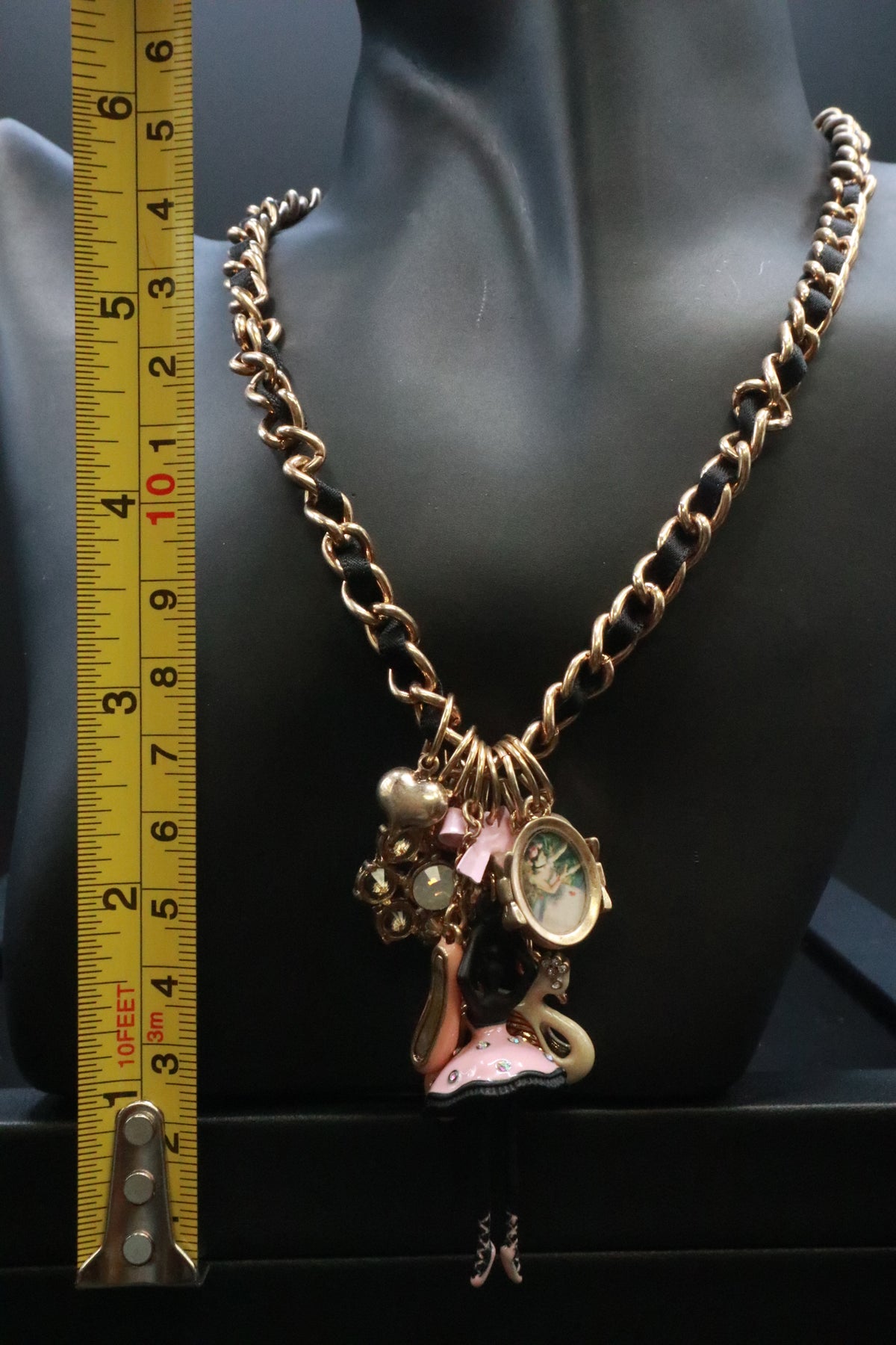VINTAGE BETSEY JOHNSON BLACK SWAN BALLERINA NECKLACE