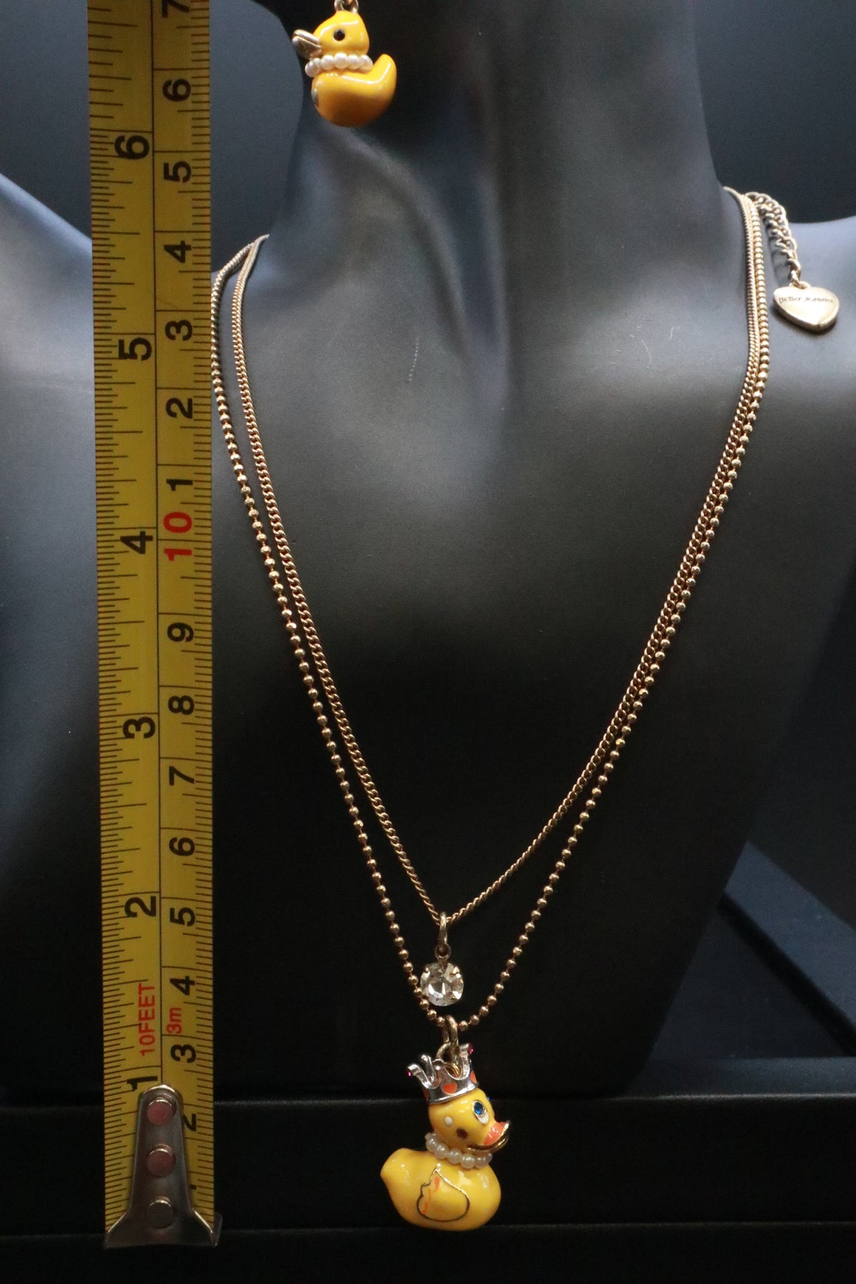 VINTAGE BETSEY JOHNSON RUBBER DUCKY EARRINGS AND NECKLACE SET