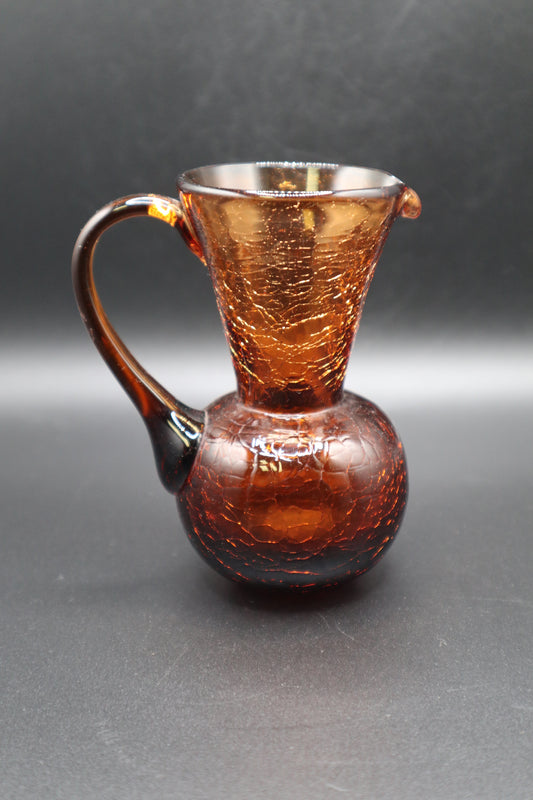 AMBER CRACKLE GLASS HANDBLOWN SMALL PITCHER