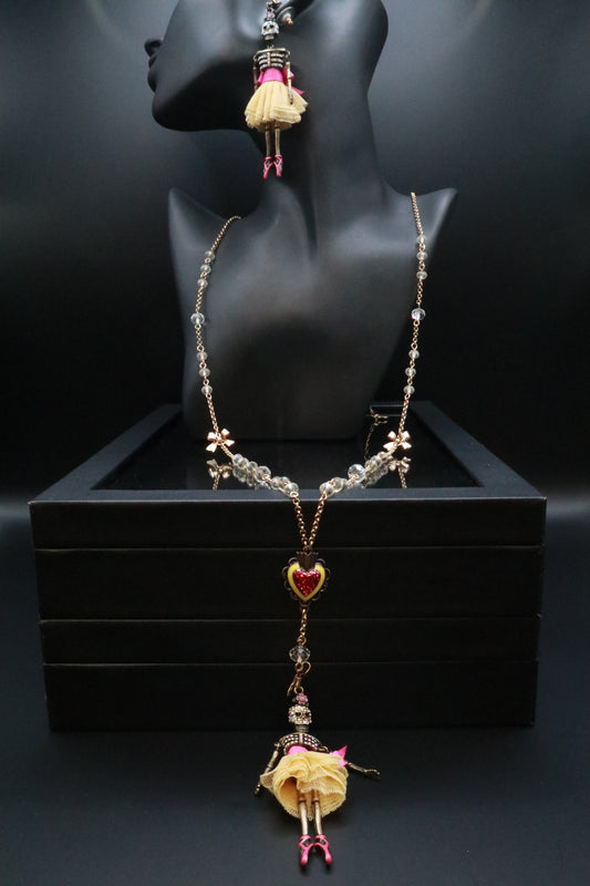 VINTAGE BETSEY JOHNSON SKELETON SKULL EARRINGS AND NECKLACE SET