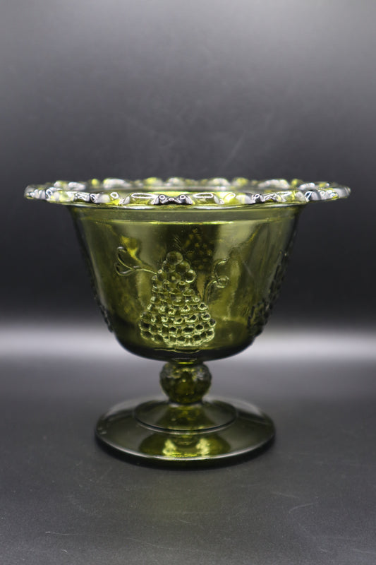 INDIANA GLASS COLONY HARVEST GREEN COMPOTE BOWL PEDESTAL