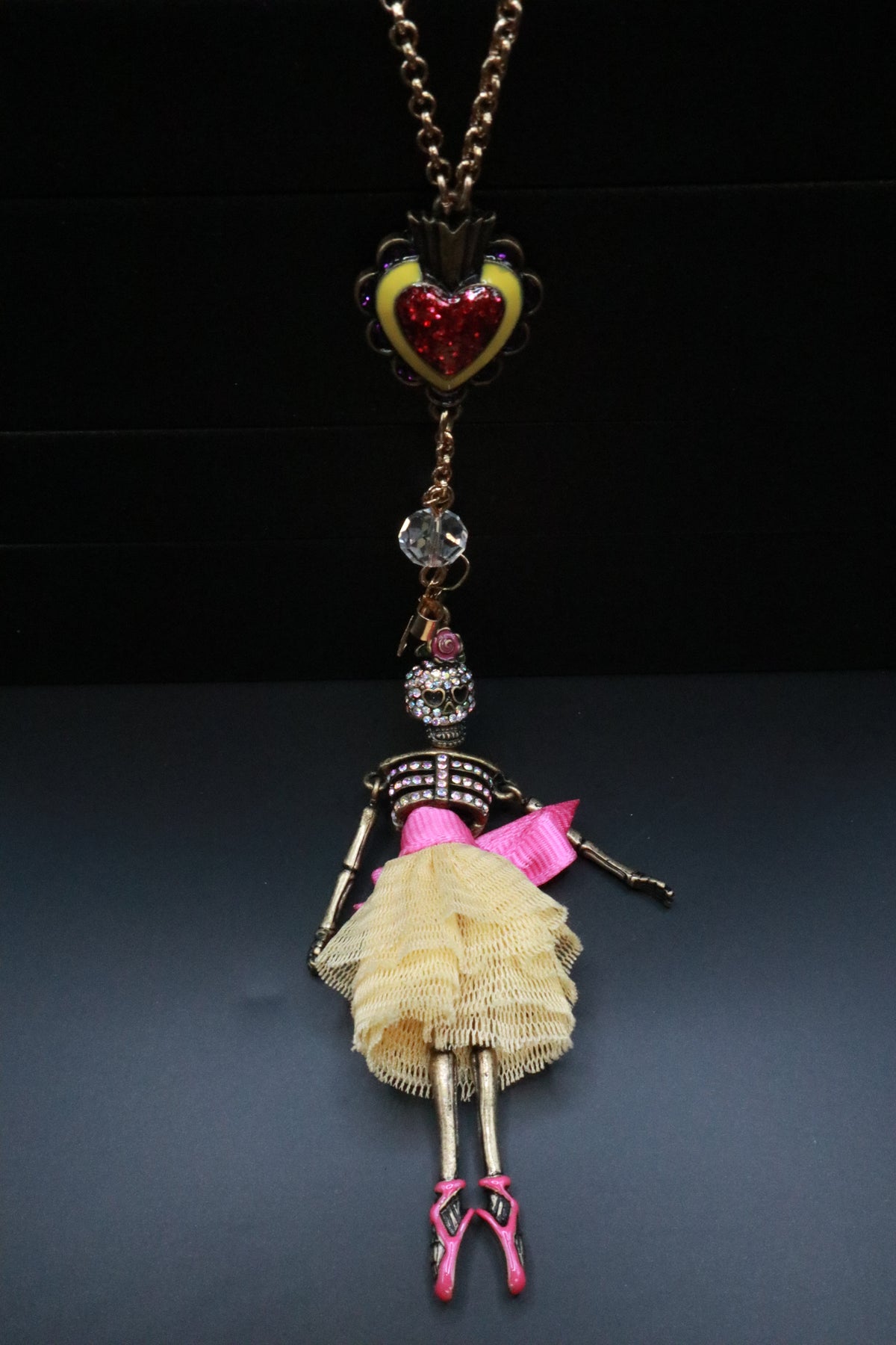 VINTAGE BETSEY JOHNSON SKELETON SKULL EARRINGS AND NECKLACE SET