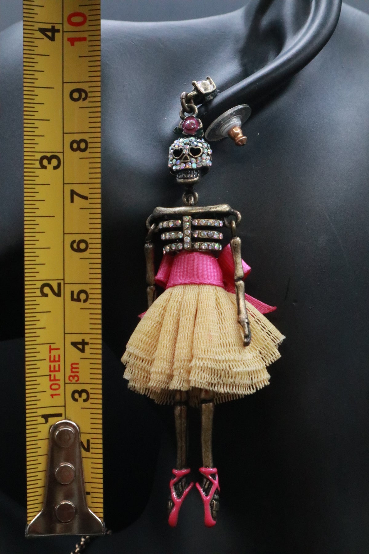 VINTAGE BETSEY JOHNSON SKELETON SKULL EARRINGS AND NECKLACE SET