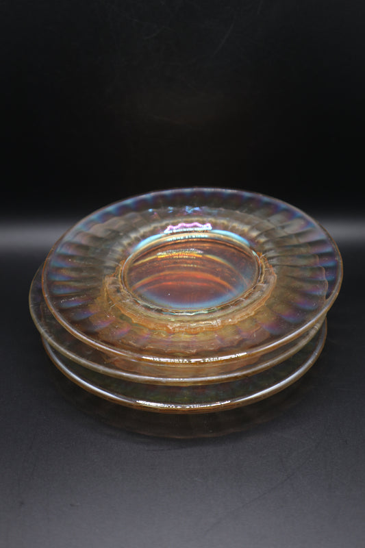 VINTAGE 6" PLATE SET OF 3 IMPERIAL MARIGOLD CARNIVAL GLASS