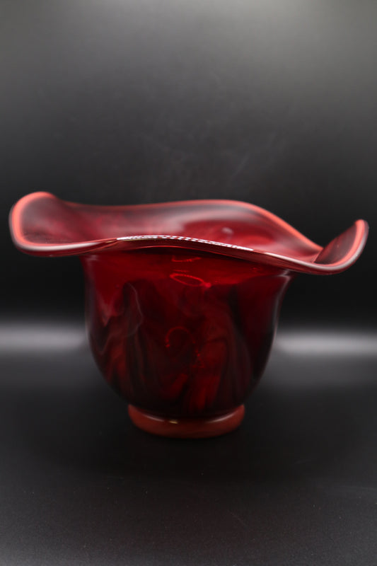 HAND BLOWN CRANBERRY BOWL