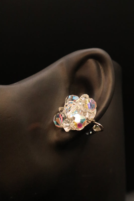 VINTAGE CORO FACETED IRIDESCENT CRYSTAL CLIP ON EARRINGS