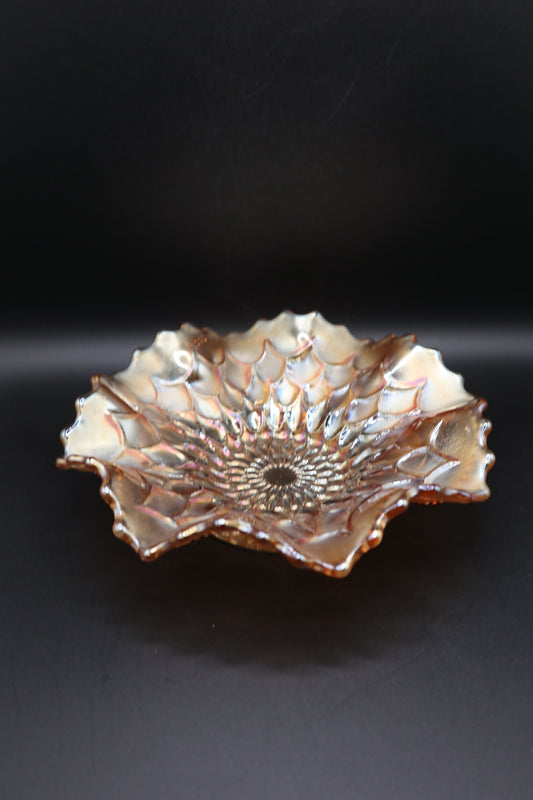 1913 CARNIVAL GLASS PEACH OPALESCENT DUGAN FISH SCALE AND BEADS PATTERN