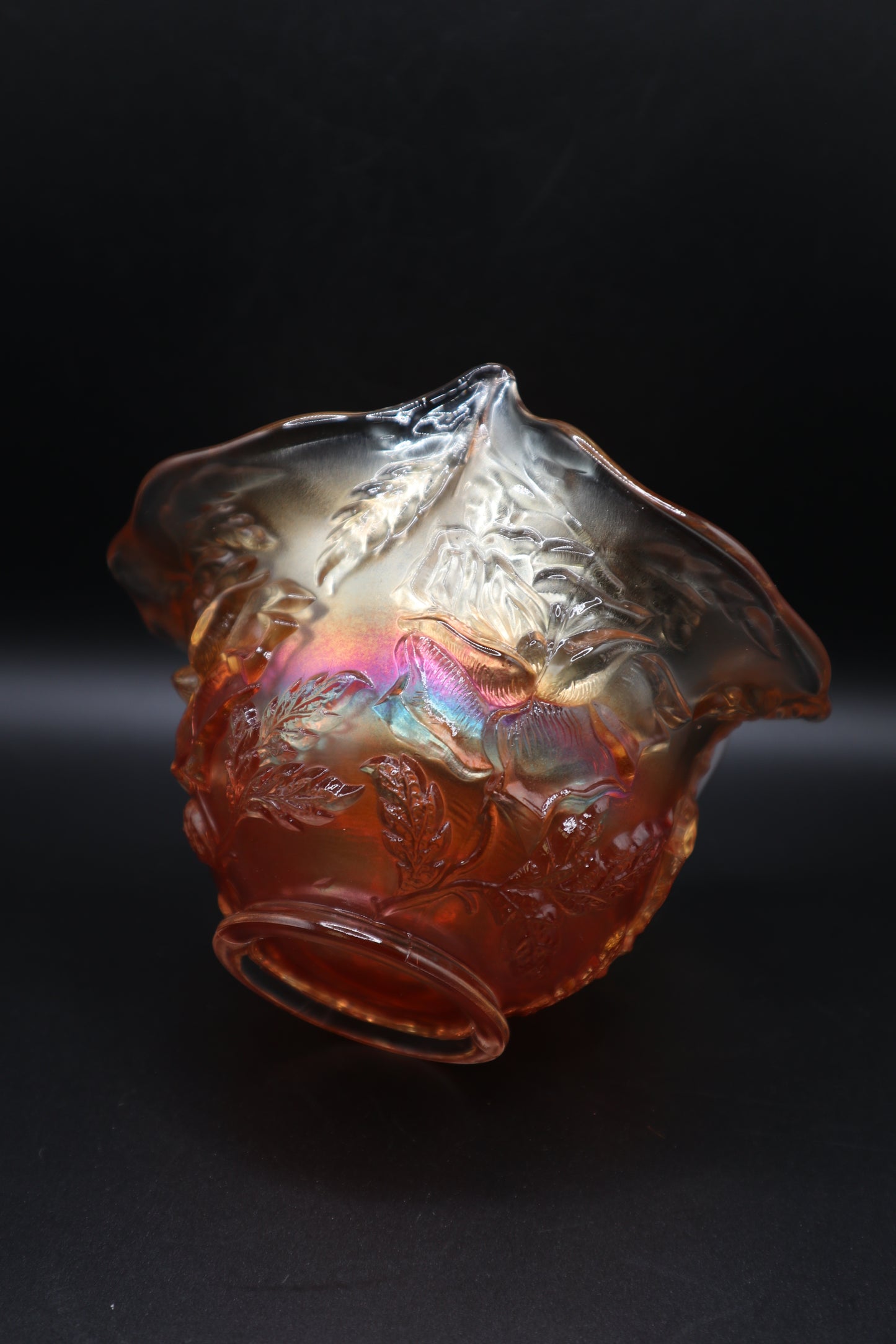 DUGAN WREATH OF ROSES MARIGOLD CARNIVAL GLASS BOWL