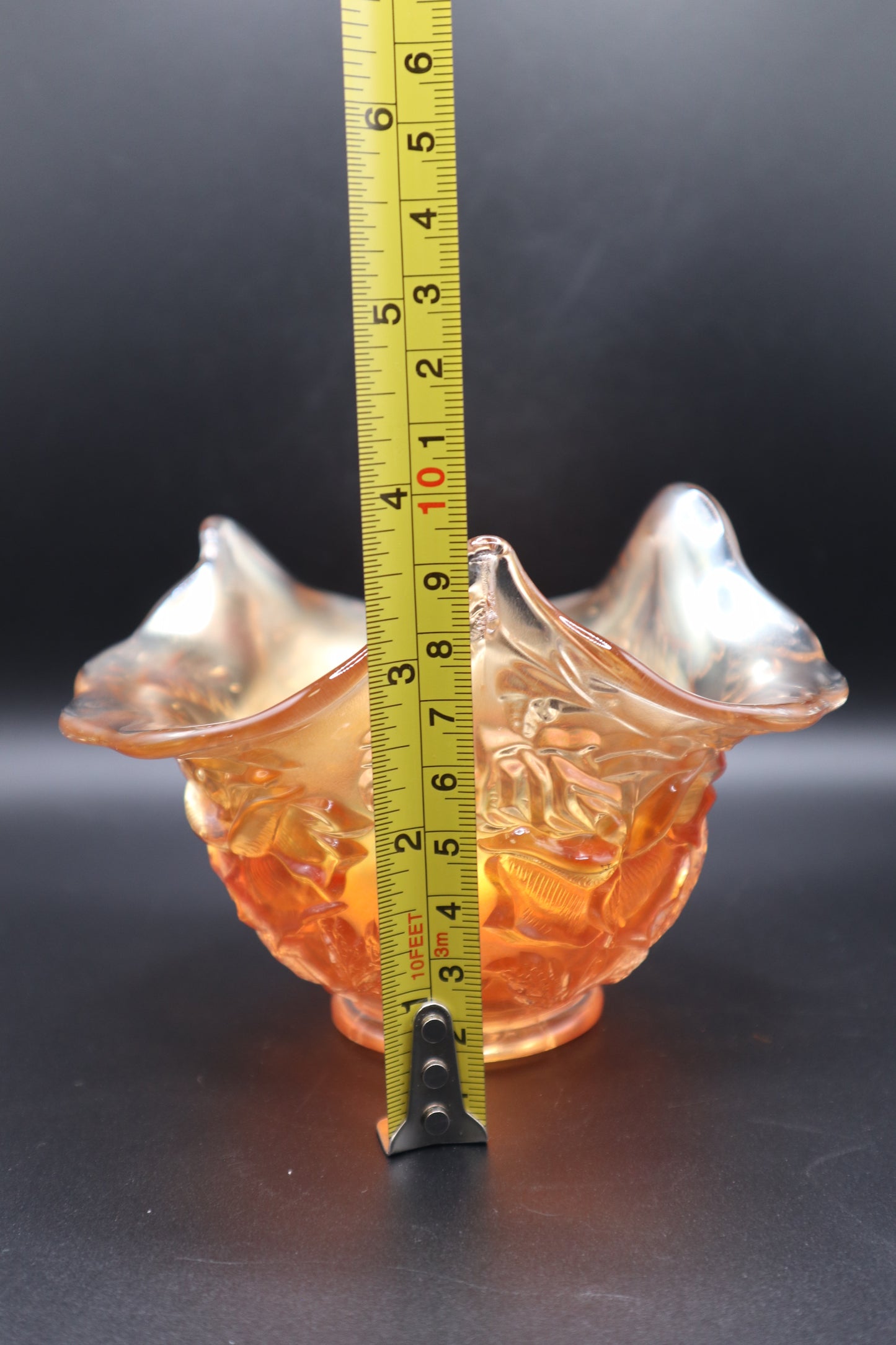 DUGAN WREATH OF ROSES MARIGOLD CARNIVAL GLASS BOWL