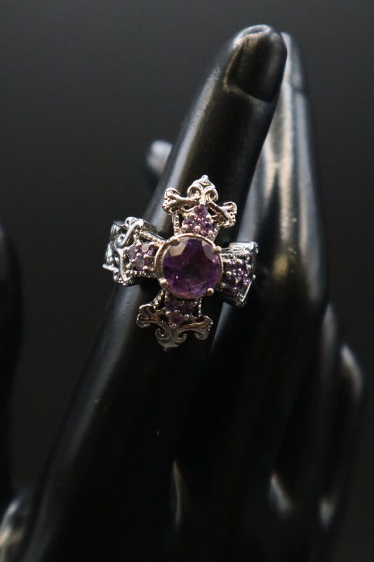 KARIS STS VICTORIAN STYLE AMETHYST GEMSTONE CROSS RING SIZE 6