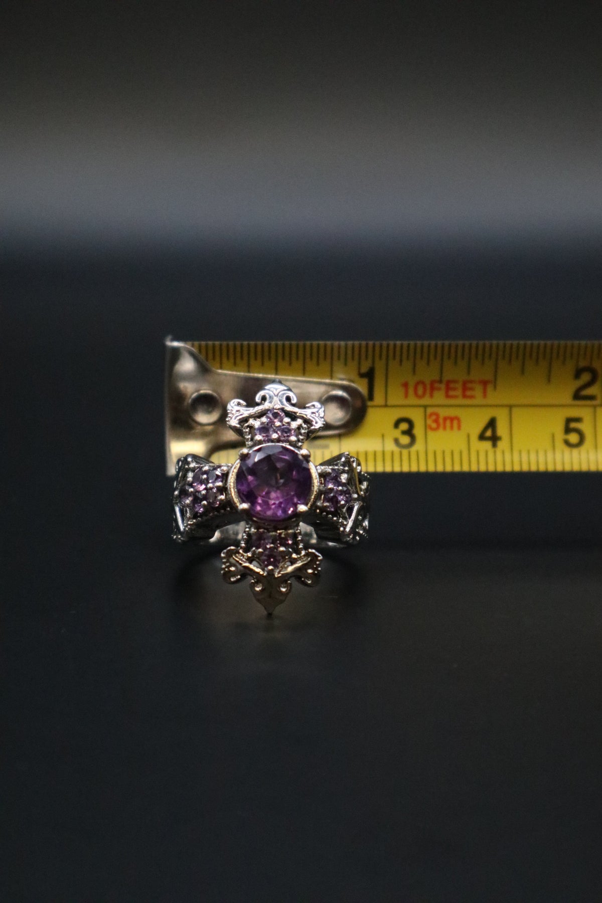 KARIS STS VICTORIAN STYLE AMETHYST GEMSTONE CROSS RING SIZE 6