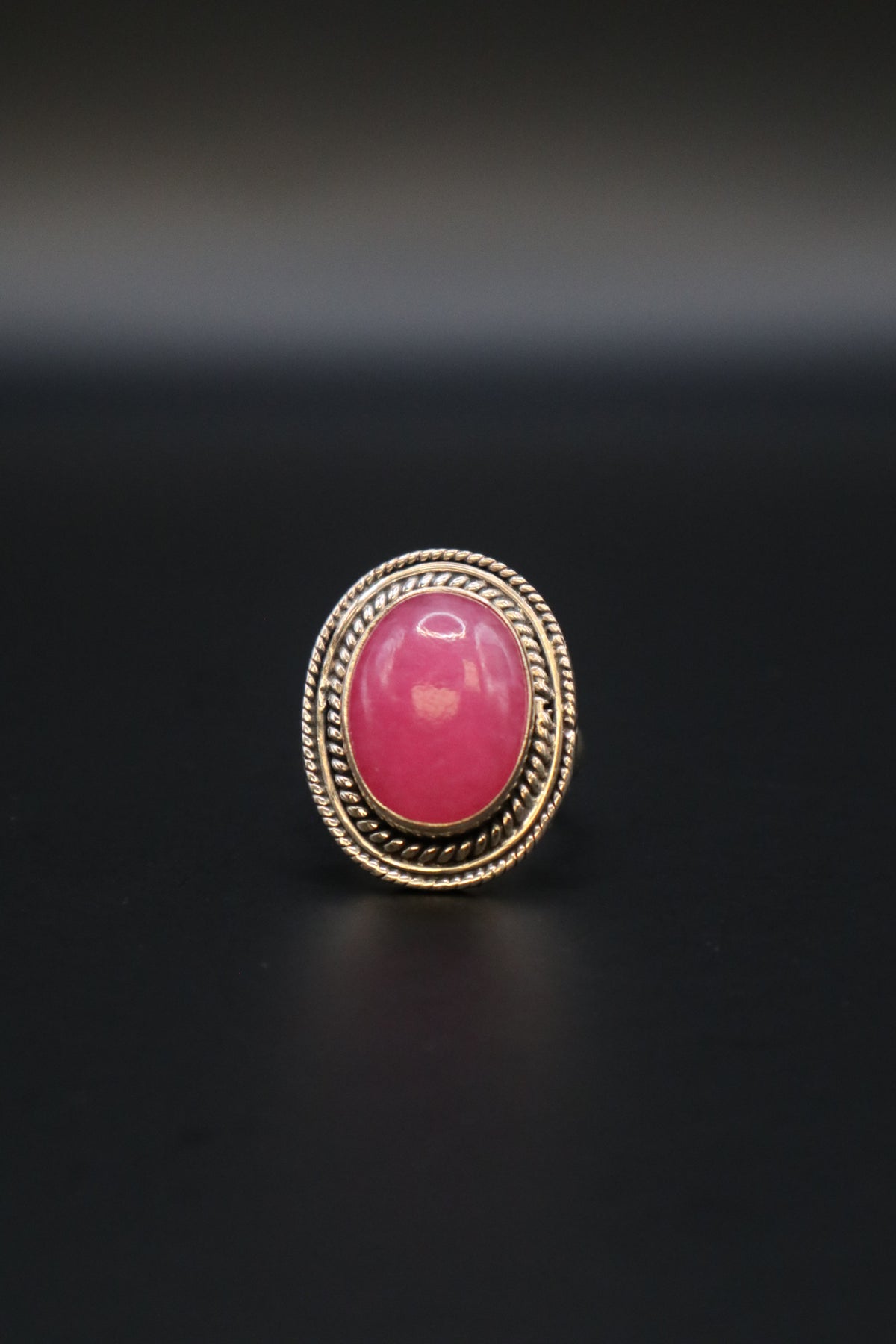 925 OVAL PINK CABOCHON STONE BRAIDED ROPE TWIST BORDER RING SIZE 6