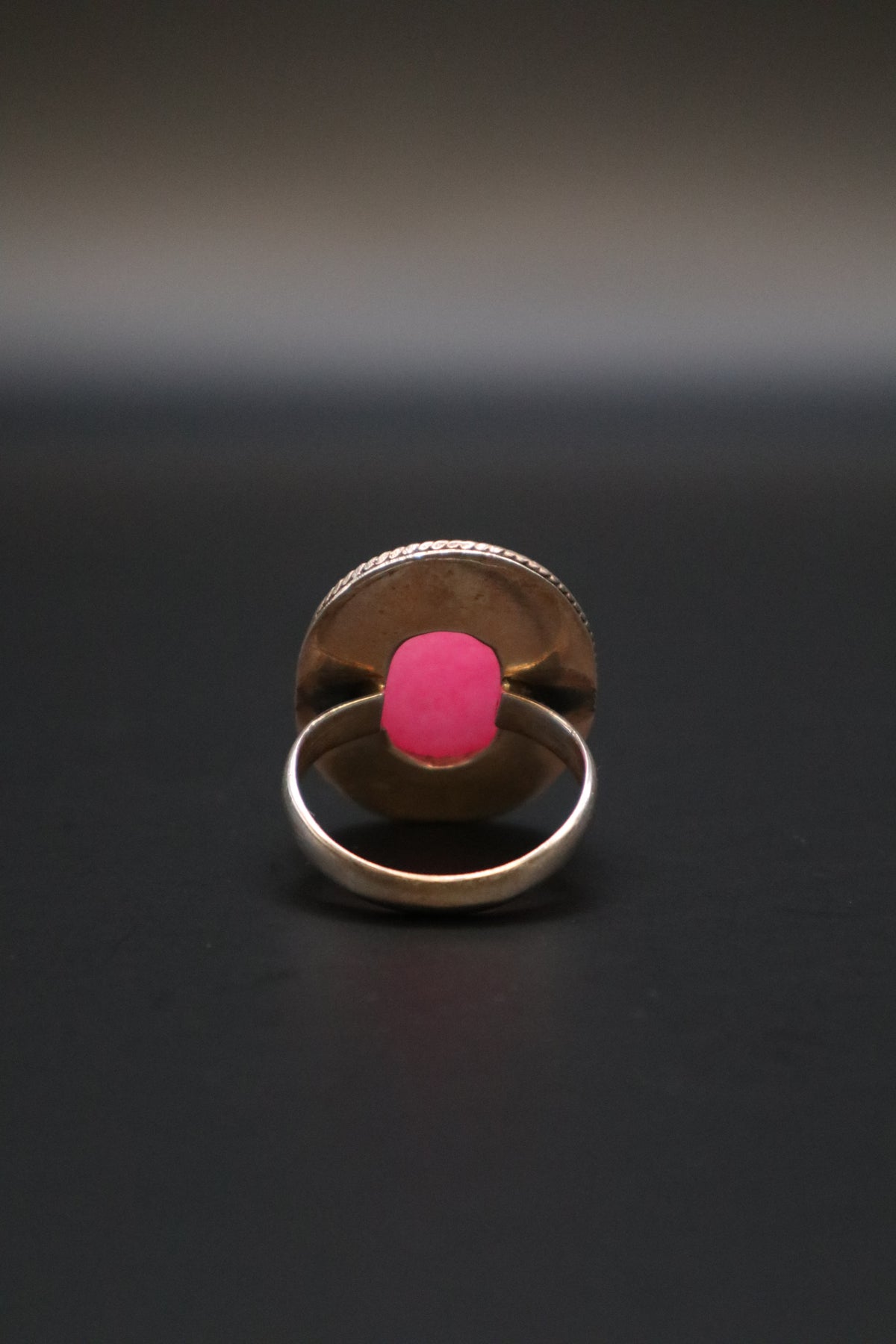 925 OVAL PINK CABOCHON STONE BRAIDED ROPE TWIST BORDER RING SIZE 6