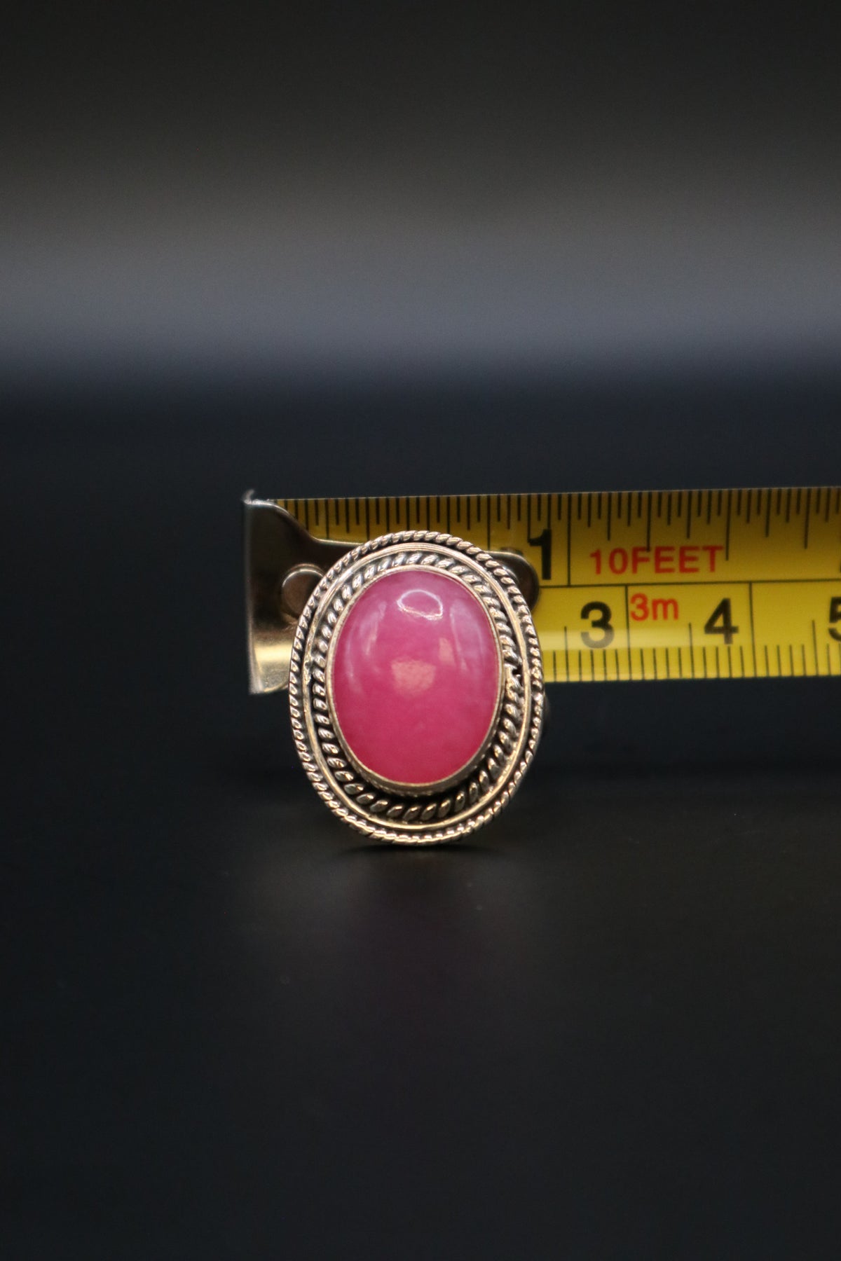 925 OVAL PINK CABOCHON STONE BRAIDED ROPE TWIST BORDER RING SIZE 6