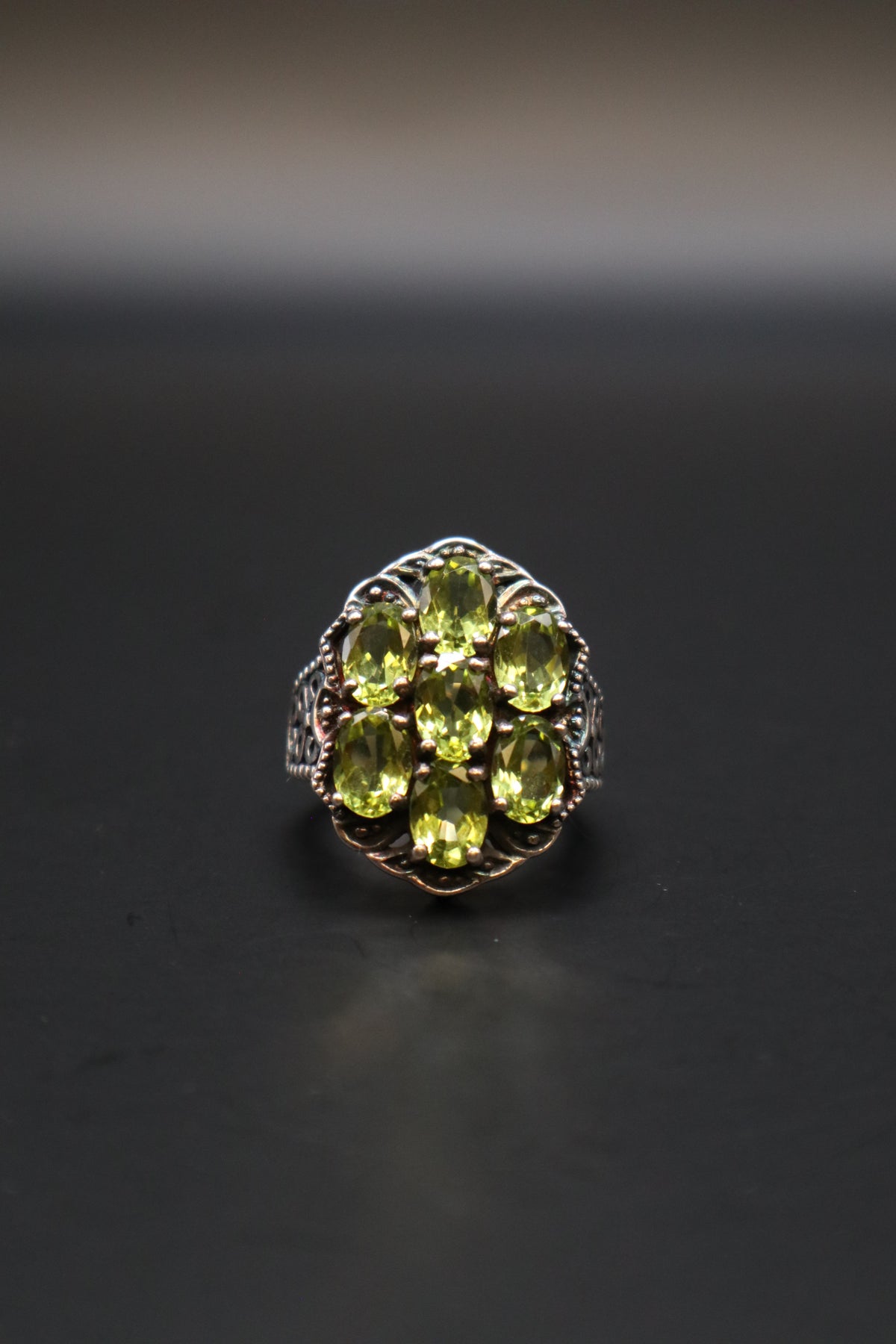 VINTAGE 925 RJ SIGNED STERLING SILVER PERIDOT RING SIZE 6