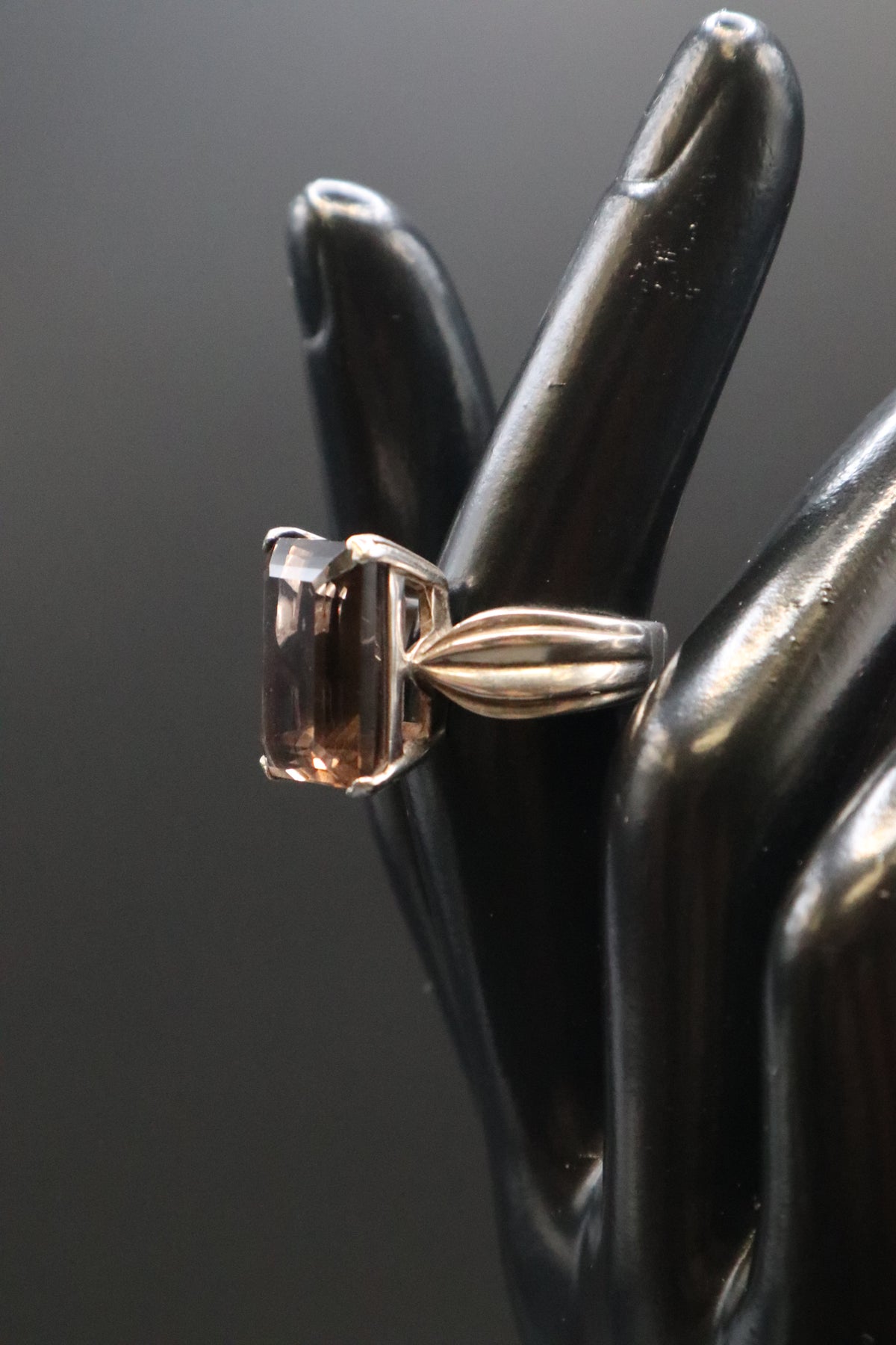 VINTAGE 925 SCBS STERLING SILVER SMOKY QUARTZ RING SIZE 7