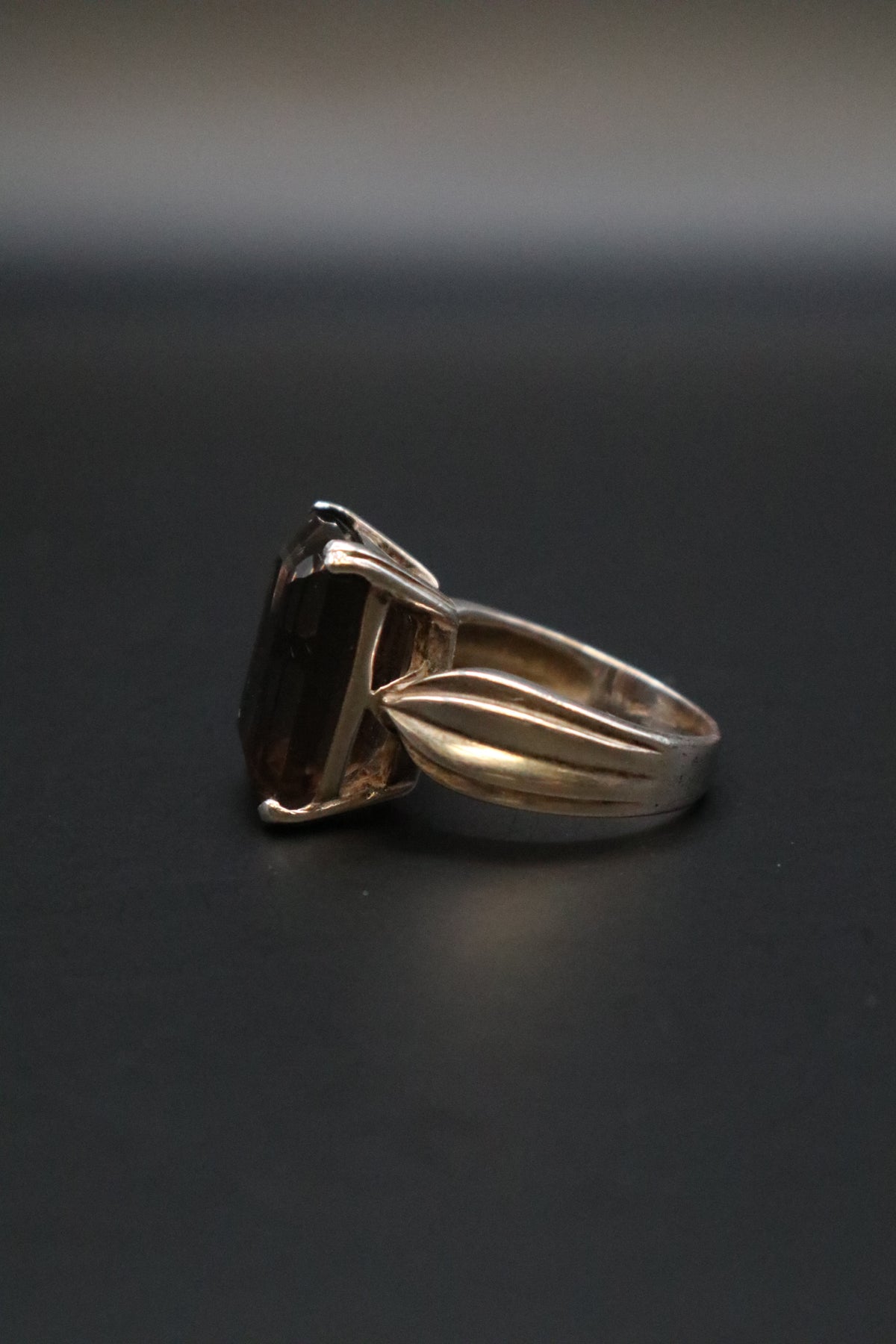 VINTAGE 925 SCBS STERLING SILVER SMOKY QUARTZ RING SIZE 7