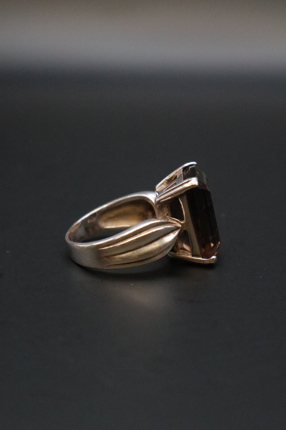 VINTAGE 925 SCBS STERLING SILVER SMOKY QUARTZ RING SIZE 7