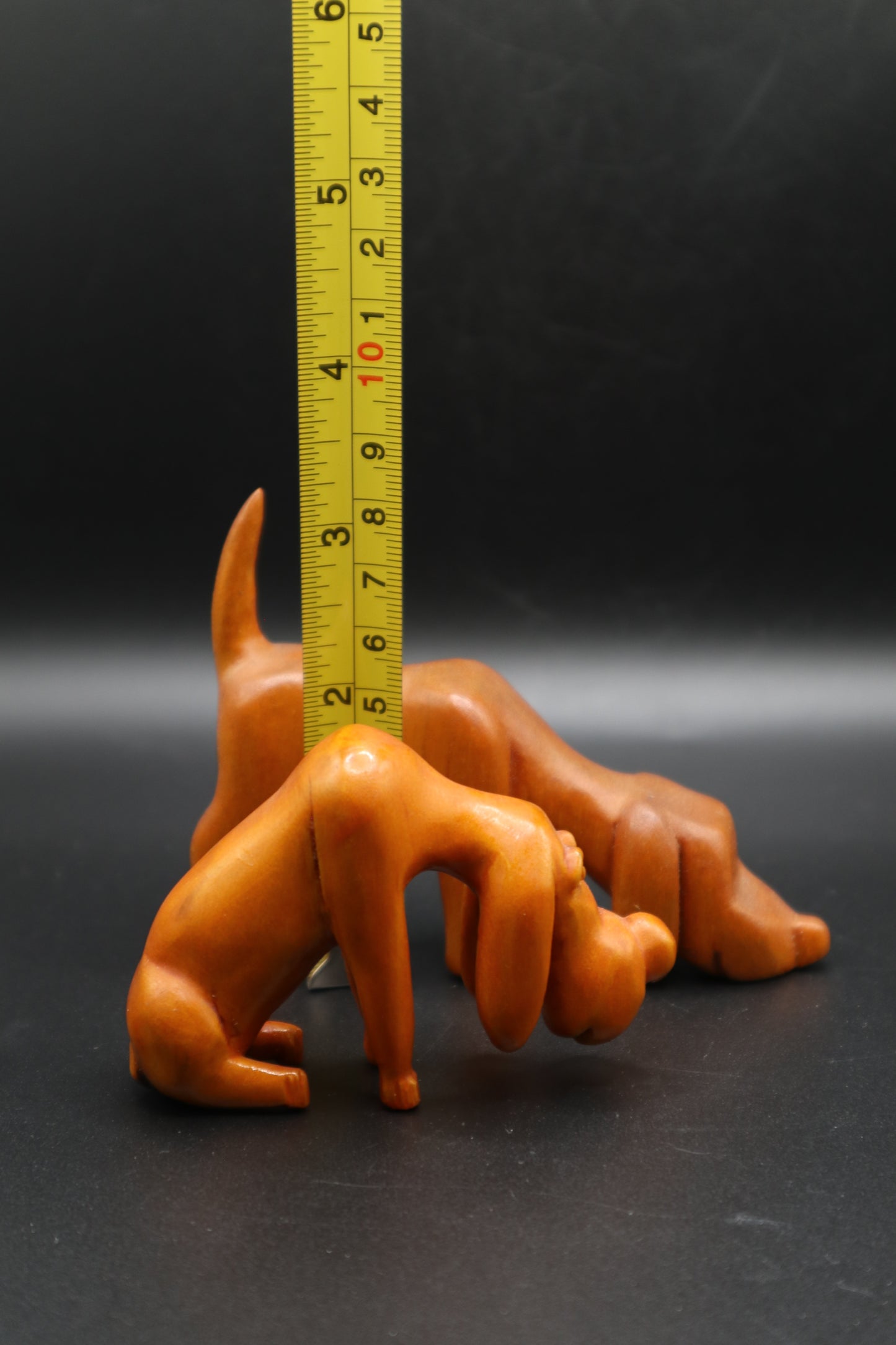 MCM HAND CARVED WOODEN PAIR OF HOUND DOGS